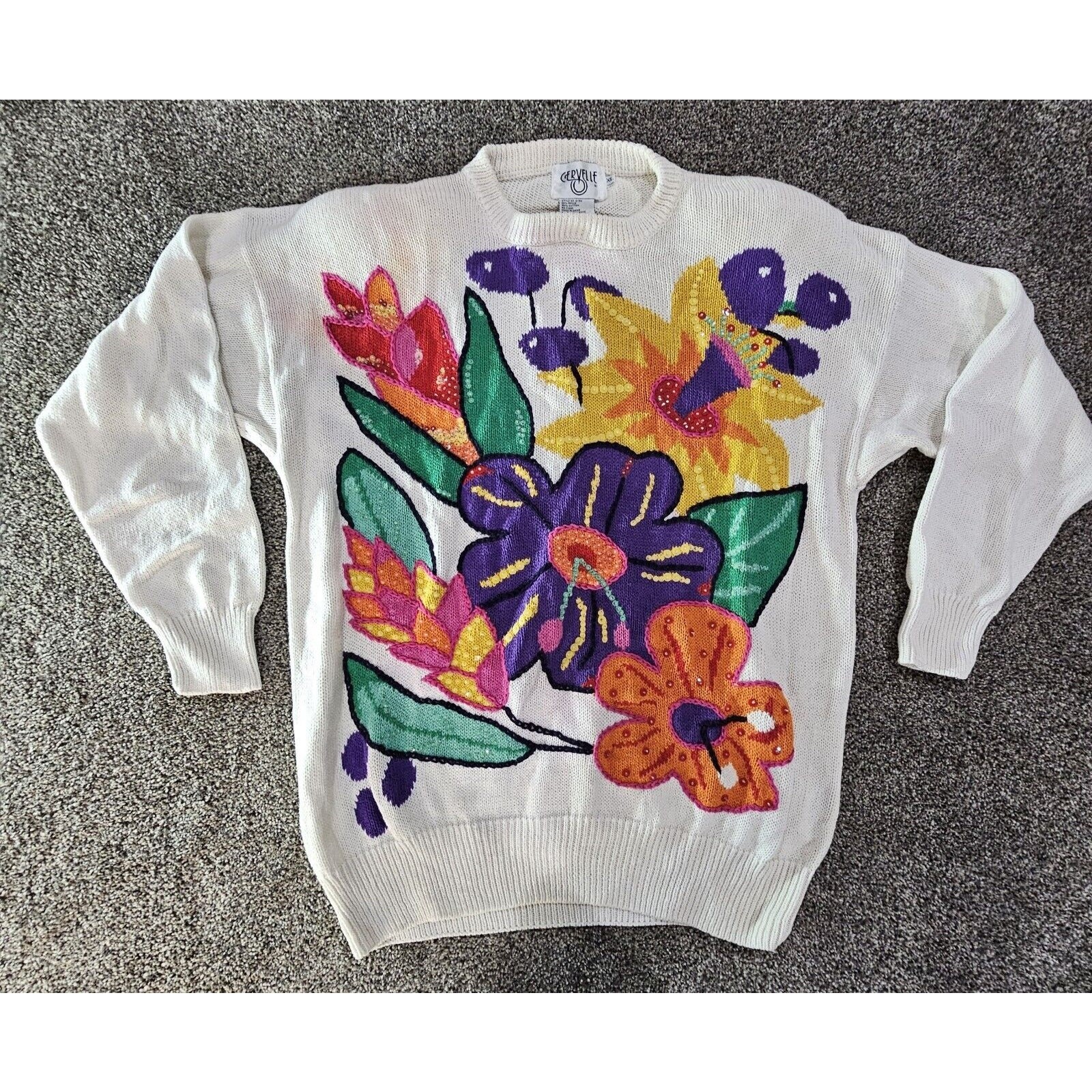 Cervelle Vintage 1990s Sweater Women’s XL Funky Colorful 3-Dimensional Knit+Pads