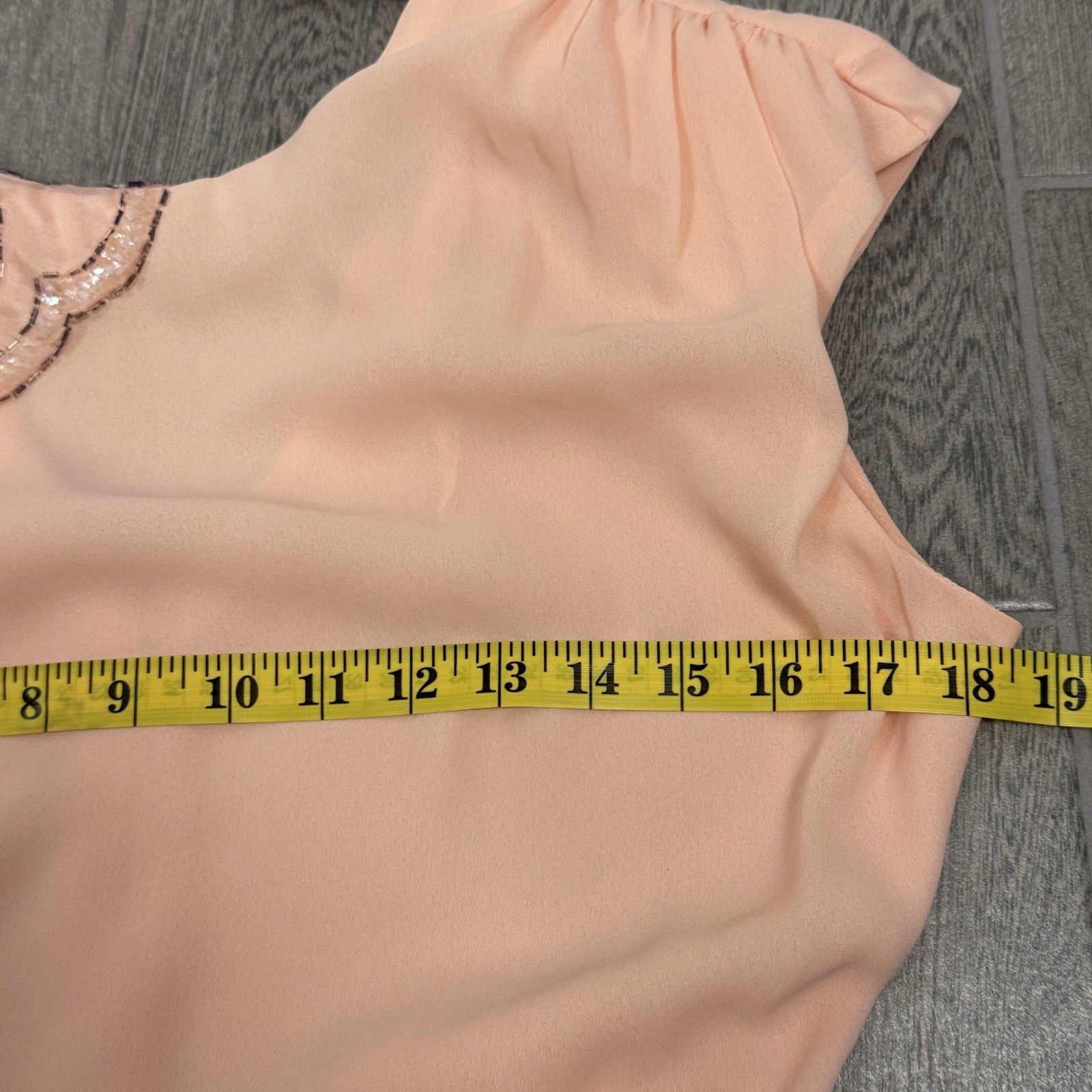 Vintage Mister Jay Peach Ruffle Sequin Midi Dress Size 12 Made in USA * READ