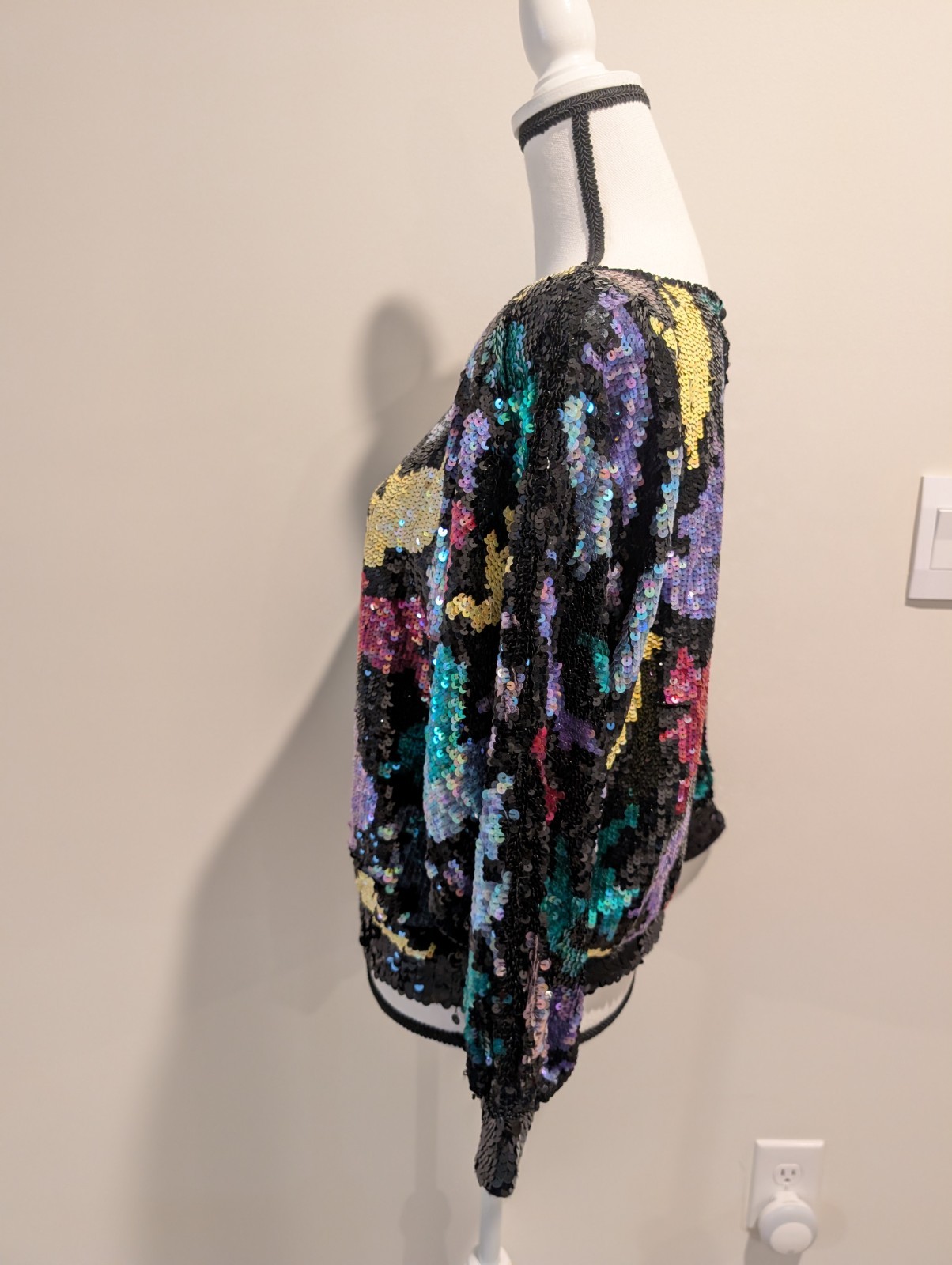 Vintage Three Flaggs Multi Color Full Sequin Silk Top 80s Size L