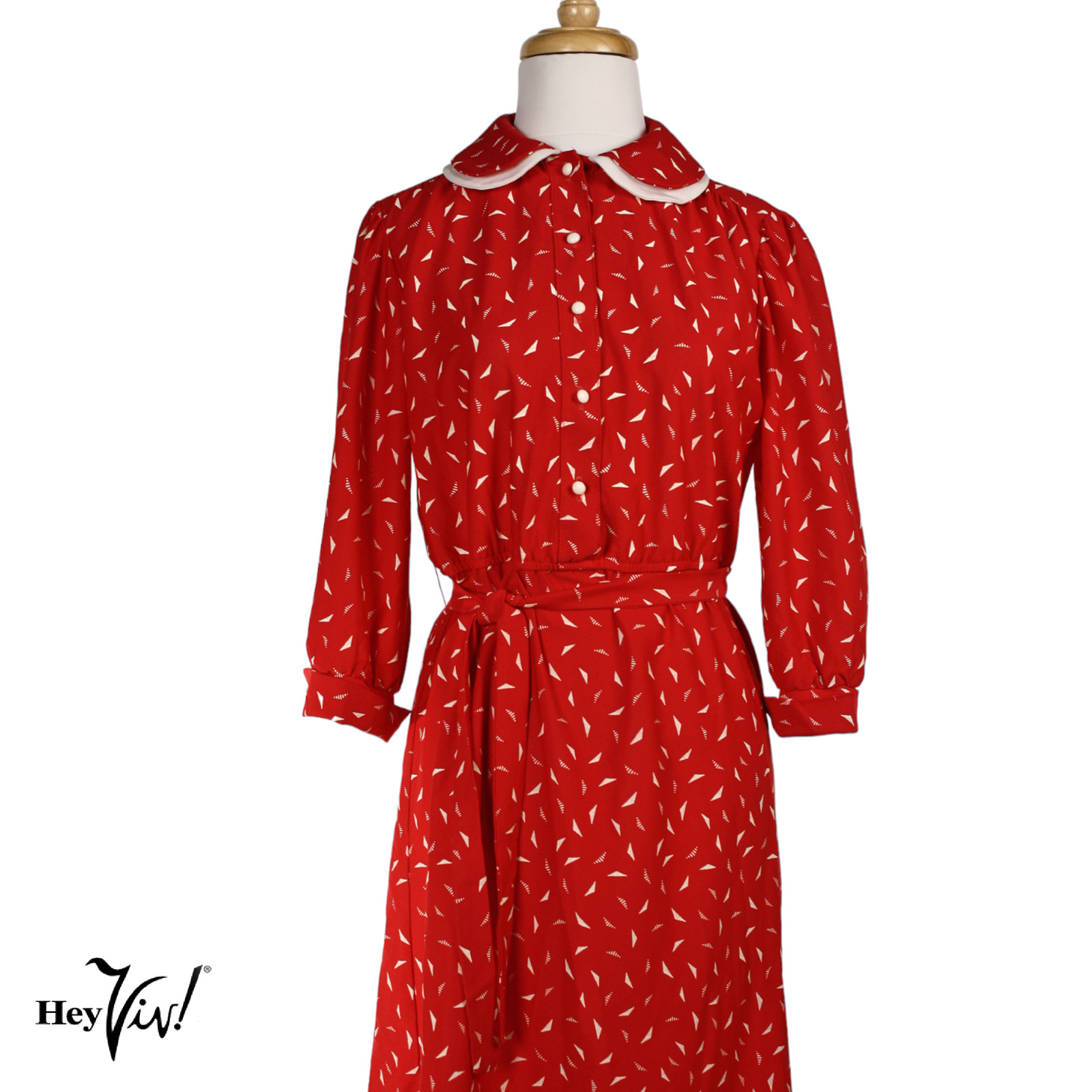 Vintage 70s Jen Jen Red & White Print Day Dress Peter Pan Collar Sz 10 – Hey Viv