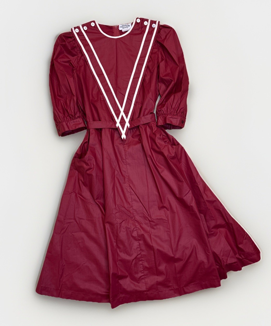Vtg 80s Sunshine Alley Red Sailor Prairie Midi Dress Size 14 Flared Pleated Puff