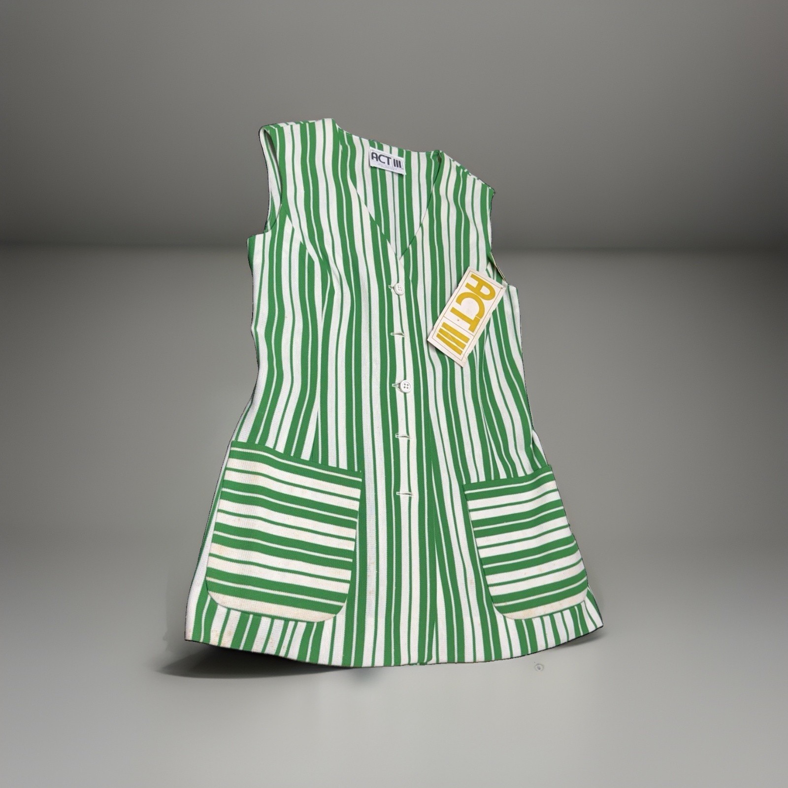 Vtg 1970s NWT ACT III Kelly Green 4 Piece Dacron Knit Tunic Pants Vest Suit 8⁠