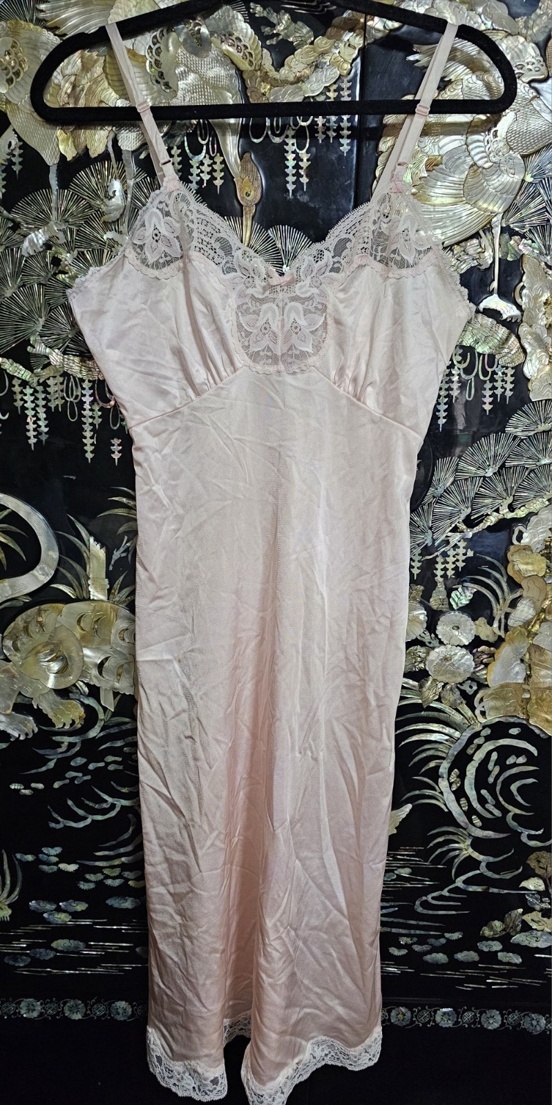 Vintage Ashley Taylor Pink Satin Nylon Lace Camisole USA Small 34 Slip Dress