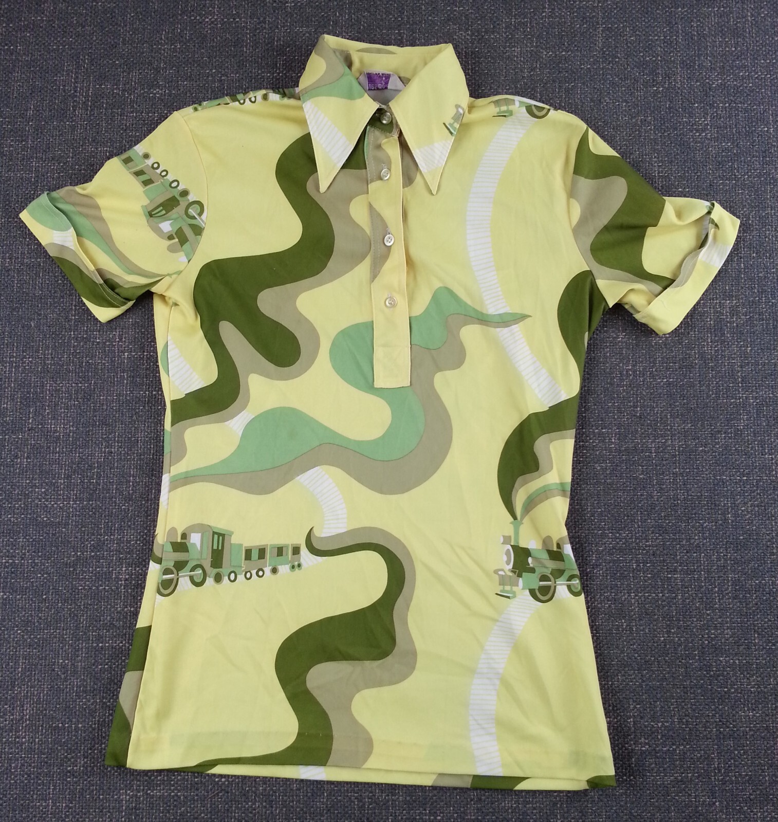Retro Vintage Elles Belles Train Shirt Yellow Shirt Sleeve Top