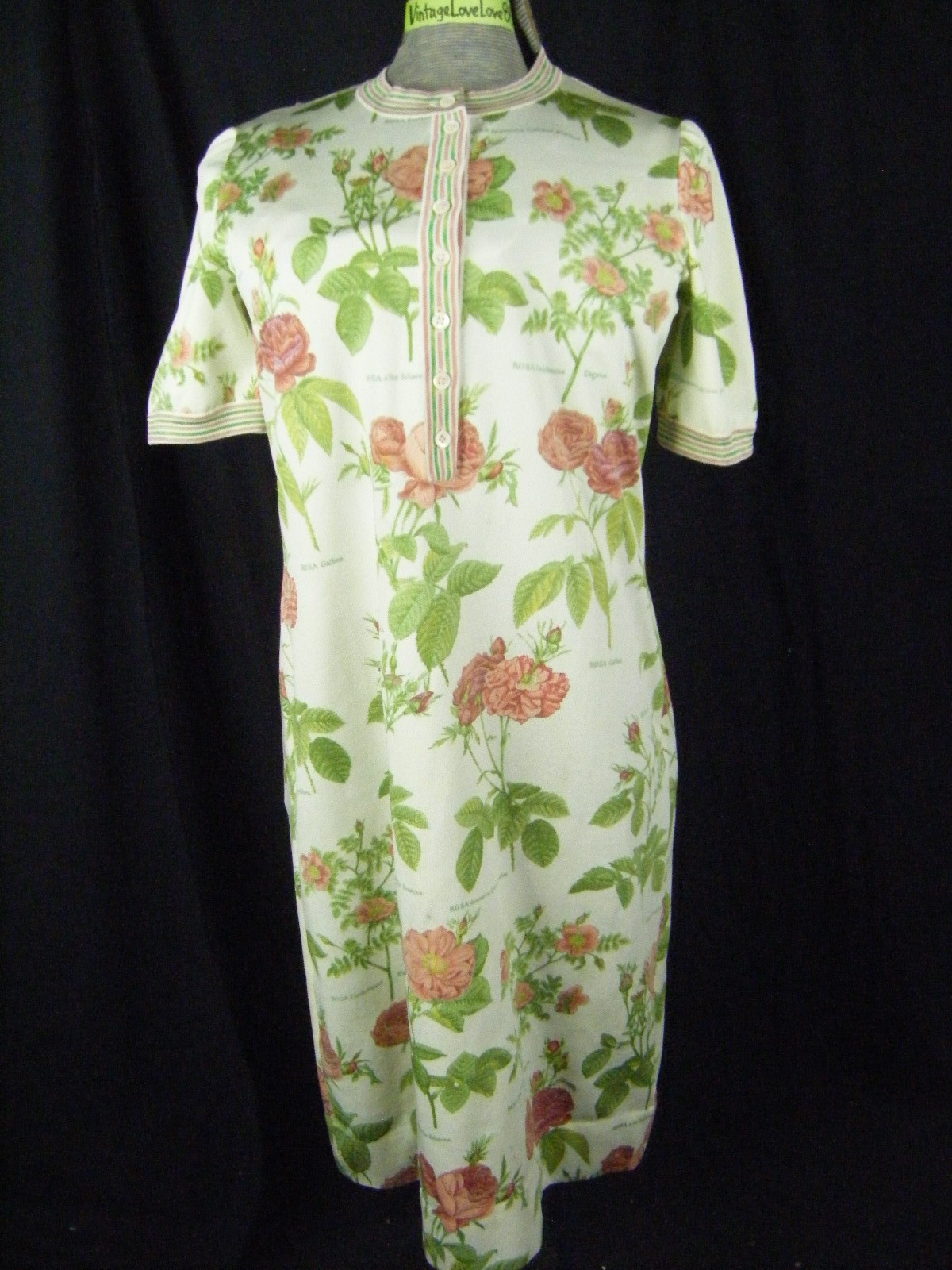 GOLDWORM Vtg 70s Cream Roses Printed Made in Italy Knit Dress-Bust 38/S-M