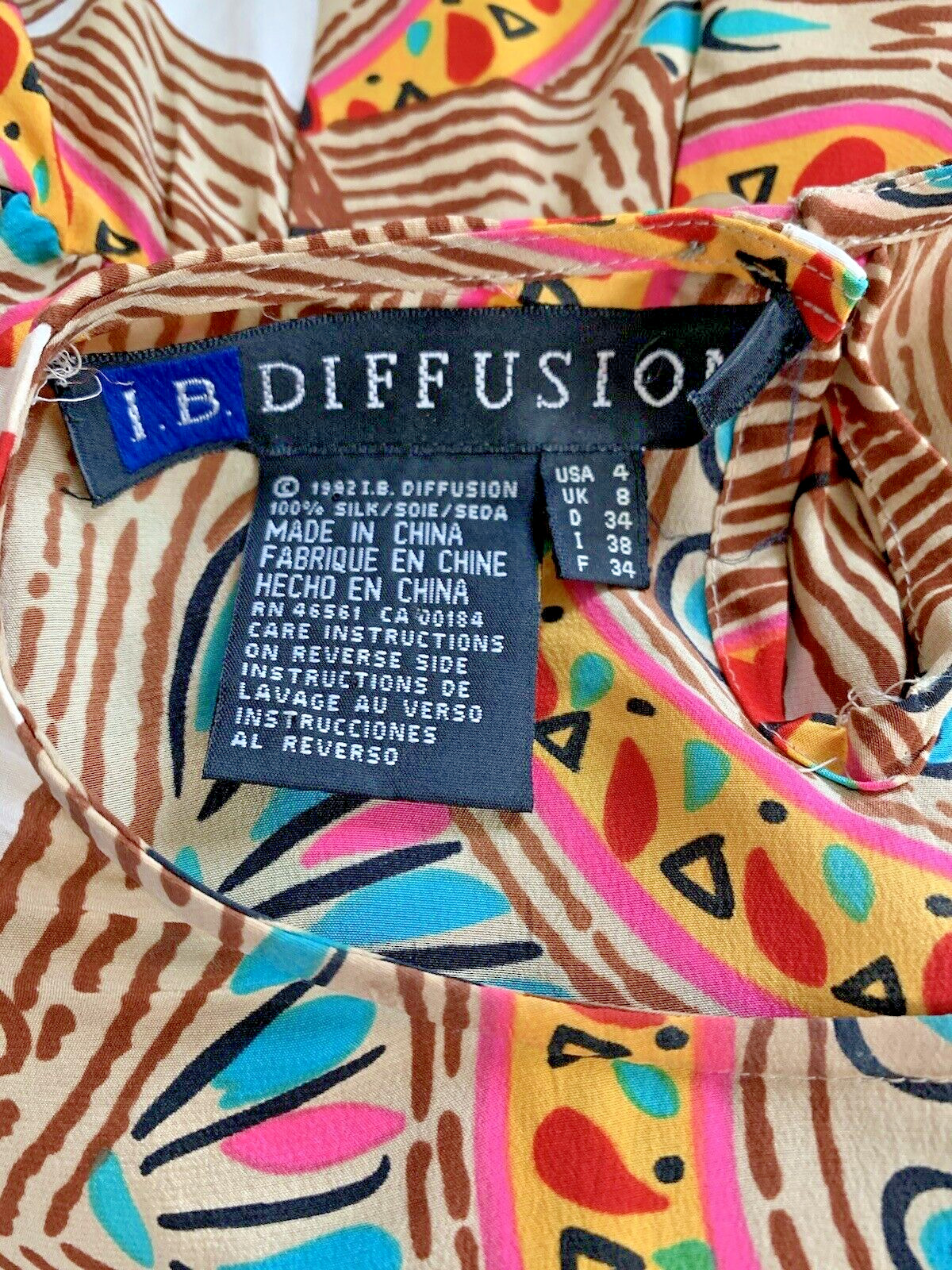 Vintage 1980s I.B. Diffusion Abstract Print Silk Dress – Size 4 Small