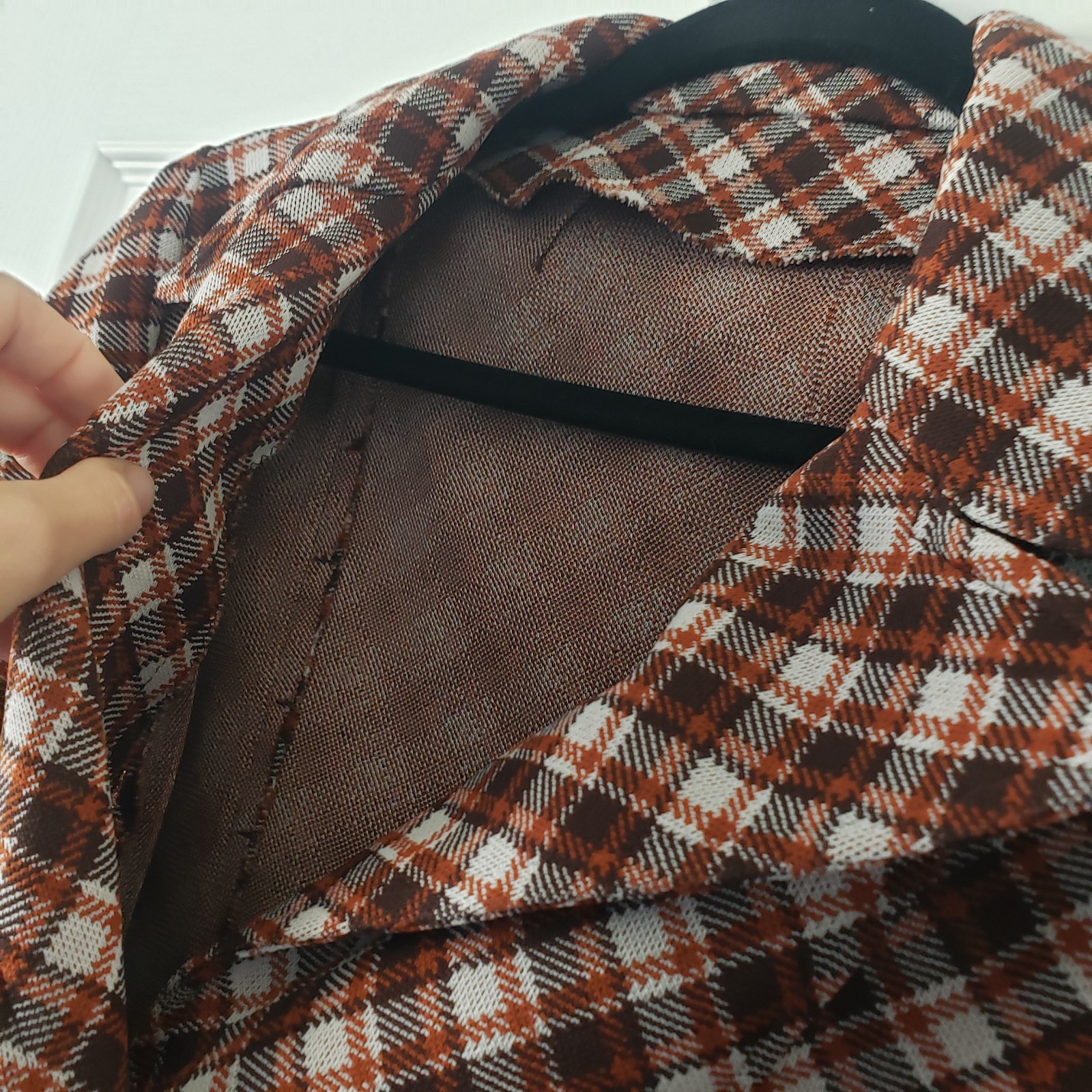 1970s M/L Vintage Dark Brown Burnt Orange Cream Autumn Fall Rust Plaid Peacoat