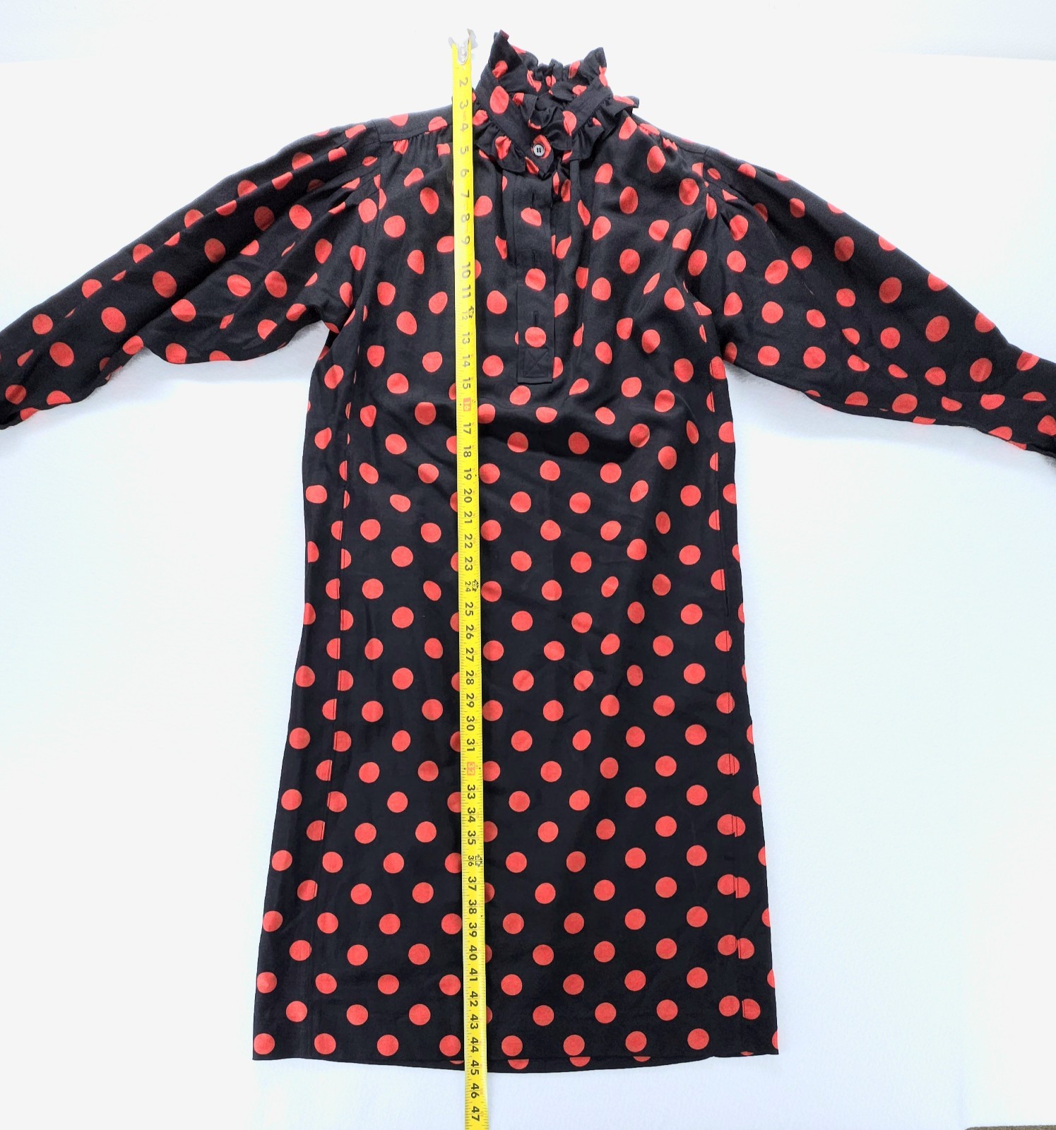 Vintage Saint Laurent Rive Gauche Red Polka Dot Dress 36 FR 4 US Made in France
