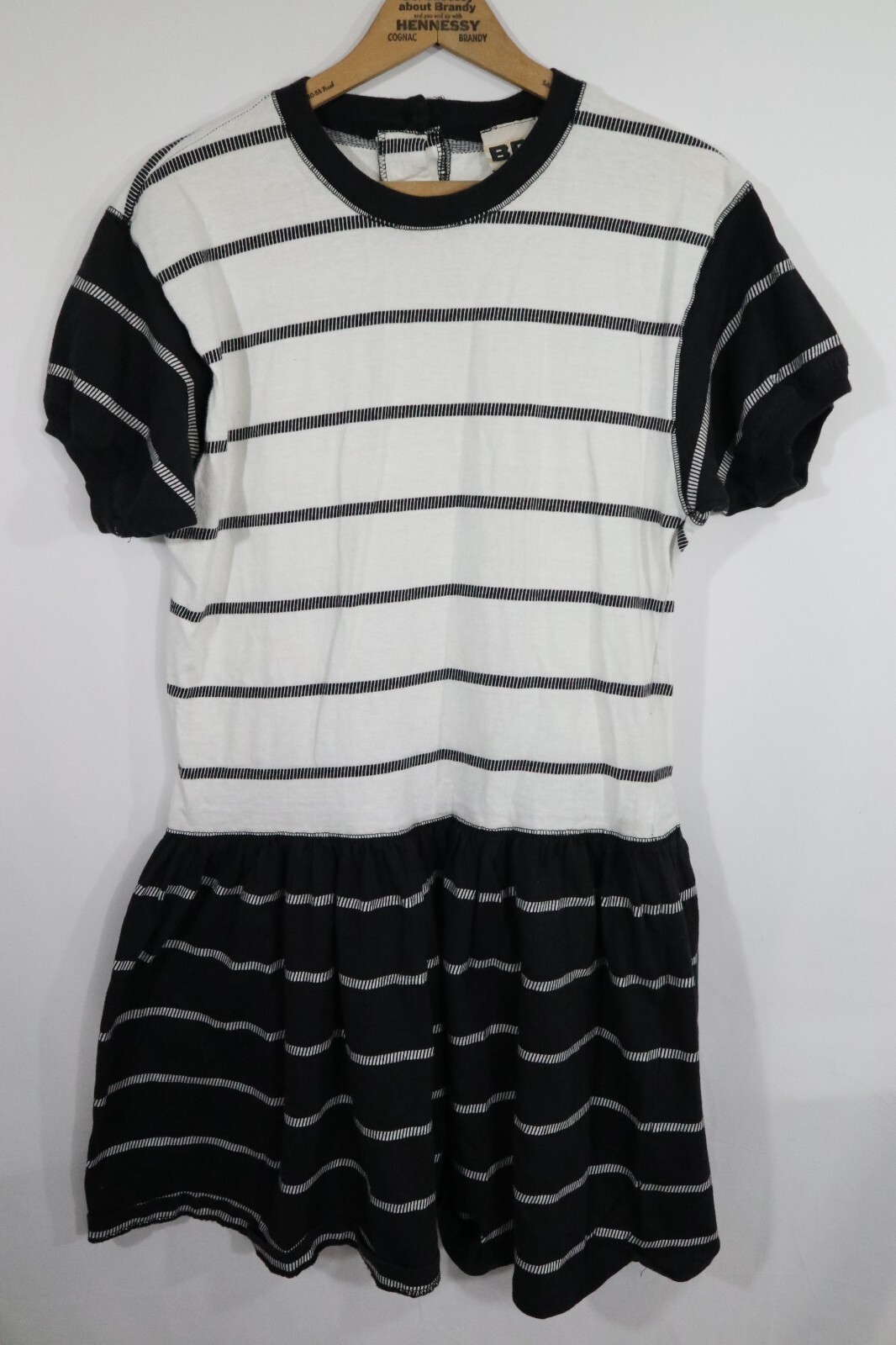 Vintage BDP Dress Black and White Stripes Drop Waist Cotton S USA Made 80s 90s