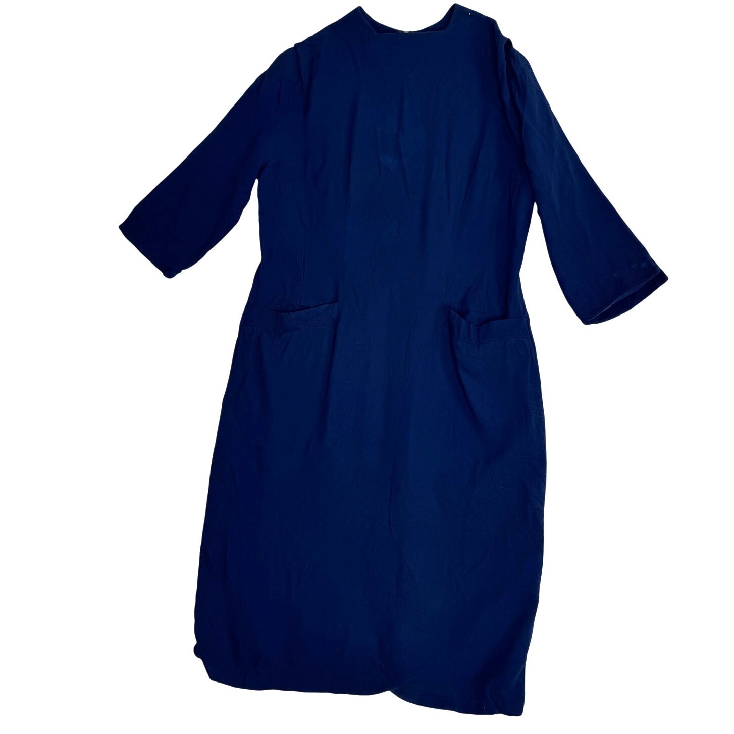 Vintage 1970s Navy Ribbed Shift Dress L XL Pinup Mod Secretary Project As Is