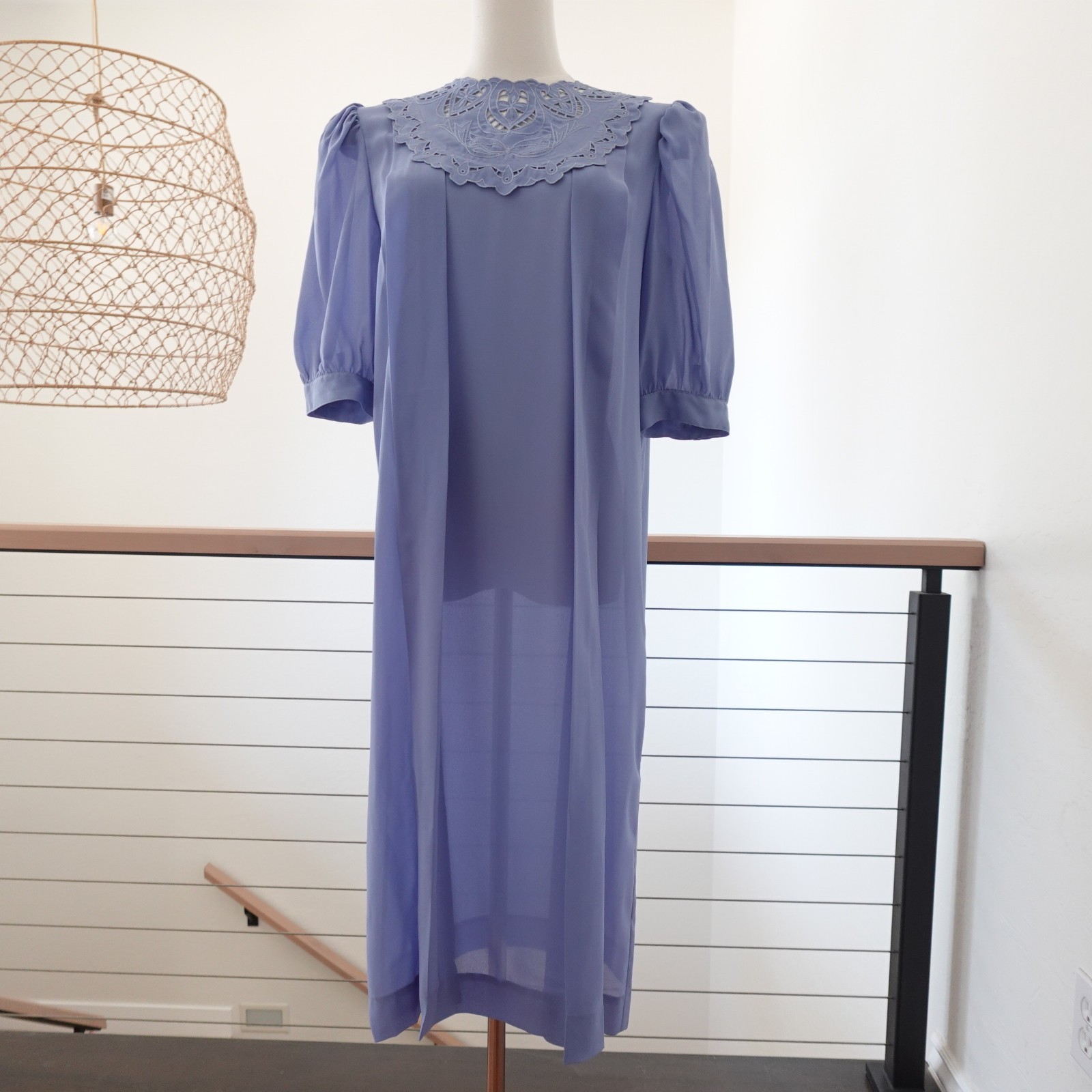Vintage Neil Martin Dress Womens 12 Lavender Embroidered Yoke Korea Midi