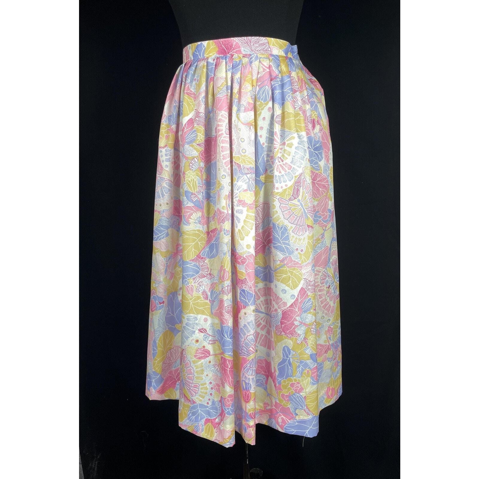 vintage mid century pastel floral and butterfly skirt Tailored by Handmacher,