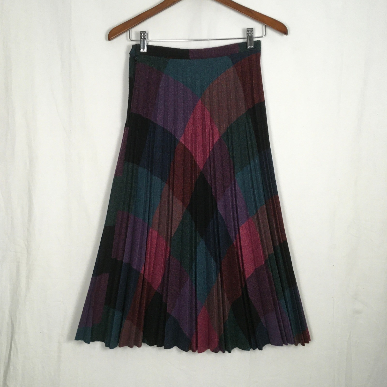 Casual Corner Vintage Wool Pleated A-Line Midi Skirt Diamond Pattern