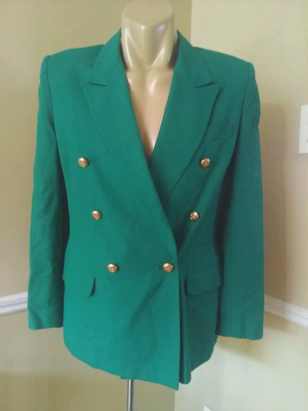 Vintage Charter Club Jane Justin Lined Blazer gold button Hunter Green sz 8 READ