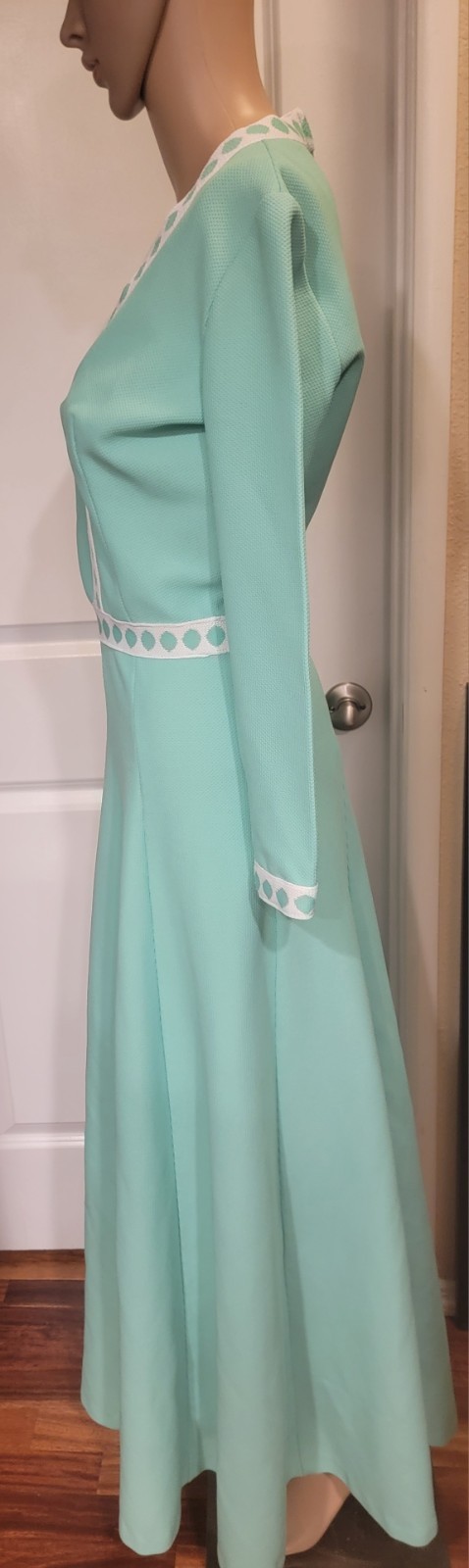 VTG 70s Shady Lane Jonathan Logan Green Mod Knit Maxi Dress