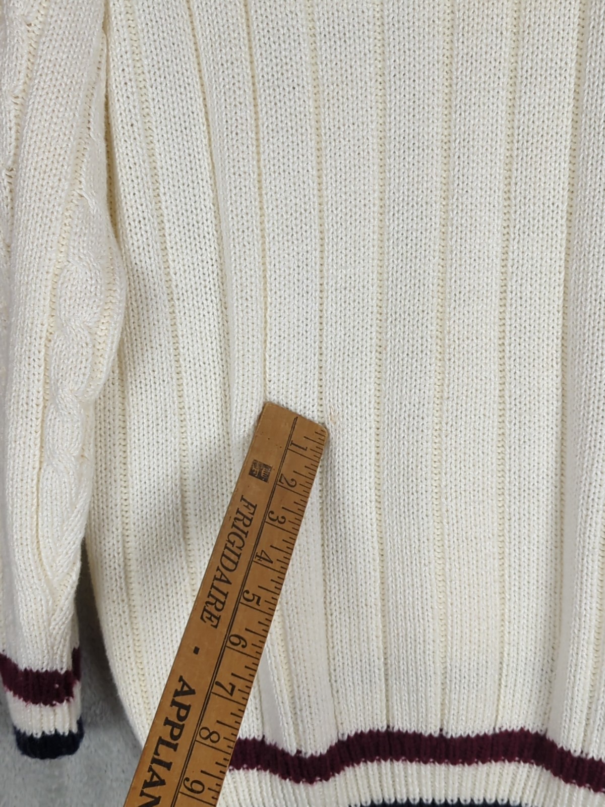 Vintage Cricket Varsity Tennis Sweater Cable Knit V Neck Womens L Preppy