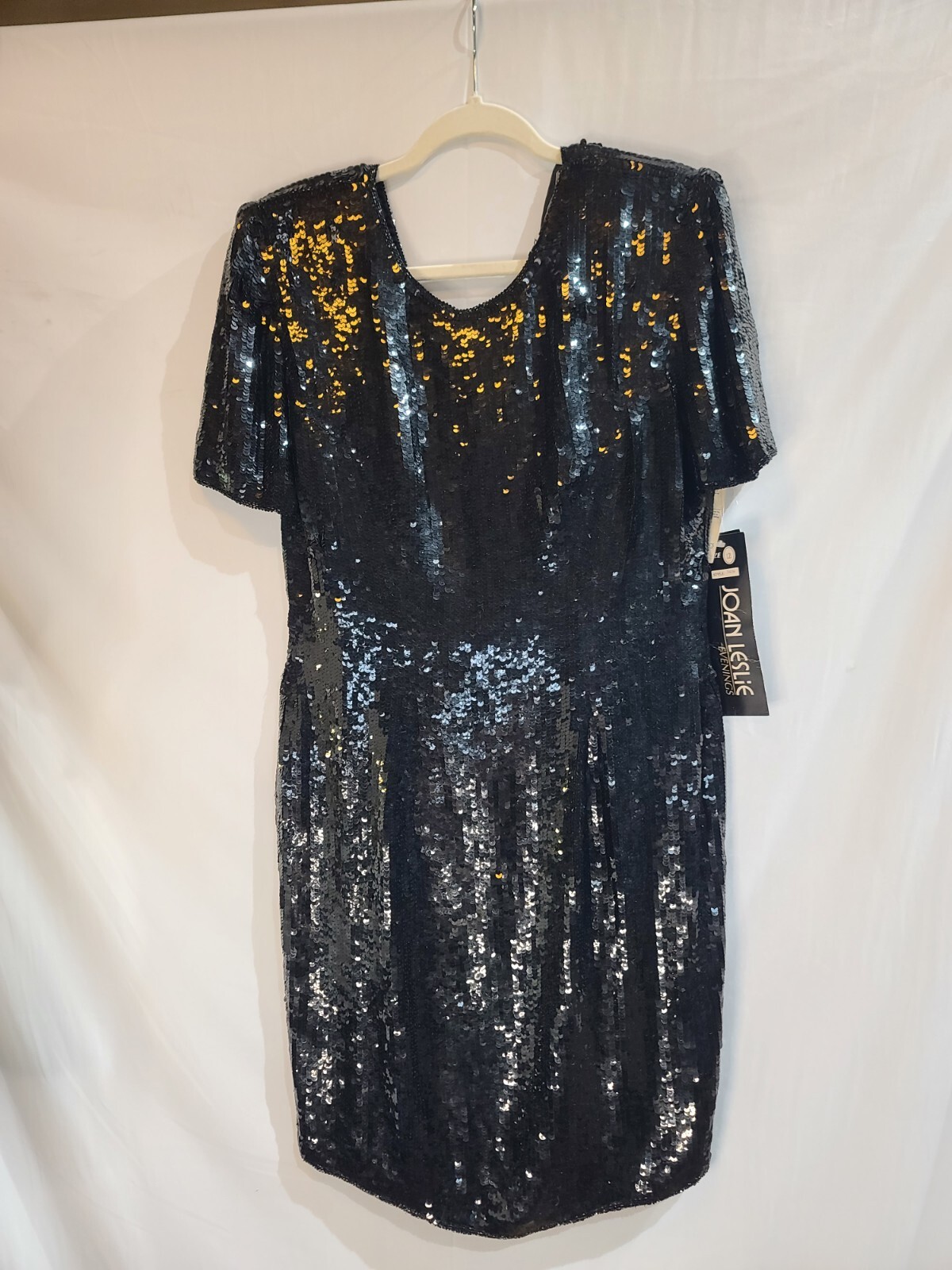 VTG Joan Leslie Black Sequined Cocktail Dress Hand Seq Silk Size 12 36-32-38 NWT