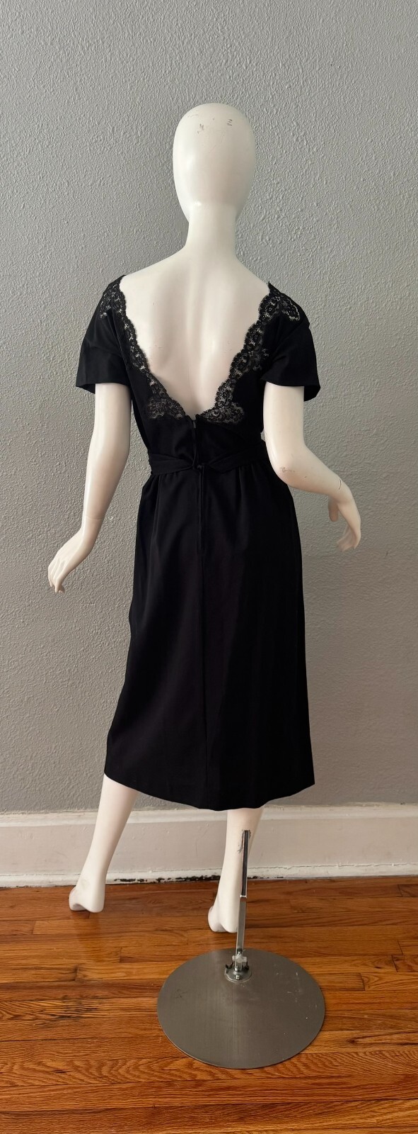 Vintage 60s Black Plunging Bow CHARLES COOPER Cocktail Party Dress M