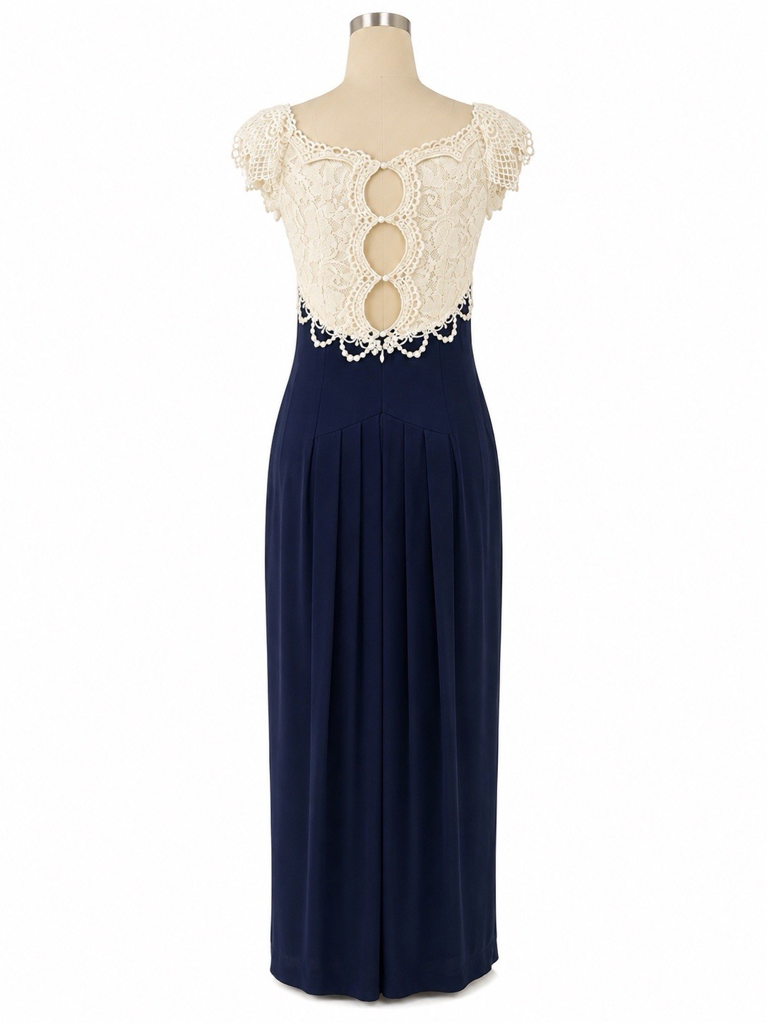 Vintage Scott McClintock Formal Gown Womens 8 Navy Ivory Lace Maxi Dress USA