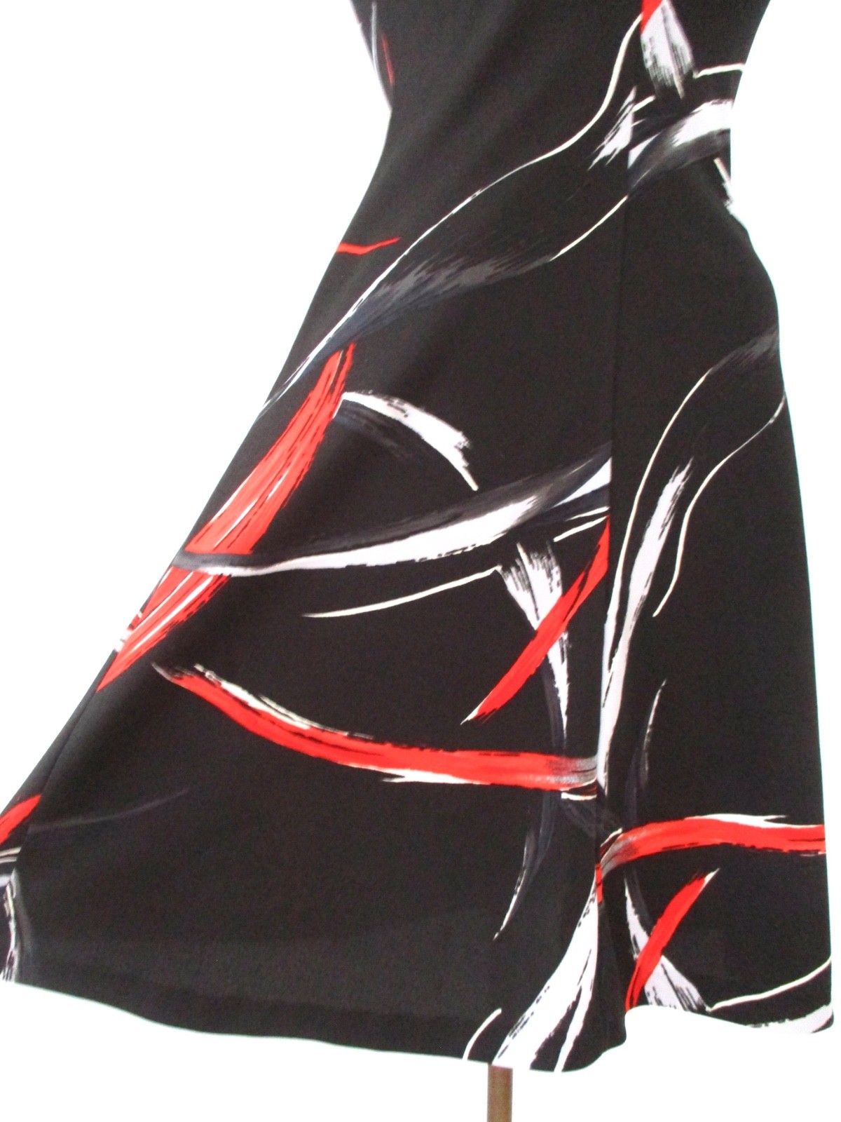 Vtg 60s 70s Black Red White Abstract Paint Strokes Poly Knit Fit Flare Dress 7