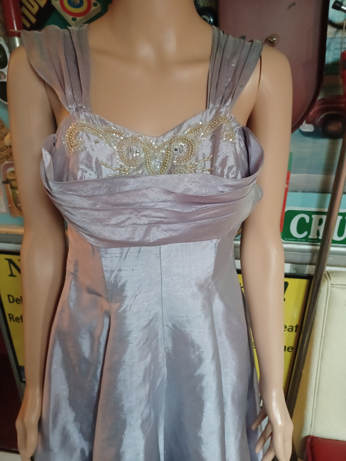 True VTG Mid-century 1940s 1950s Iridescent Satin Cocktail Prom Dress Art Deco S