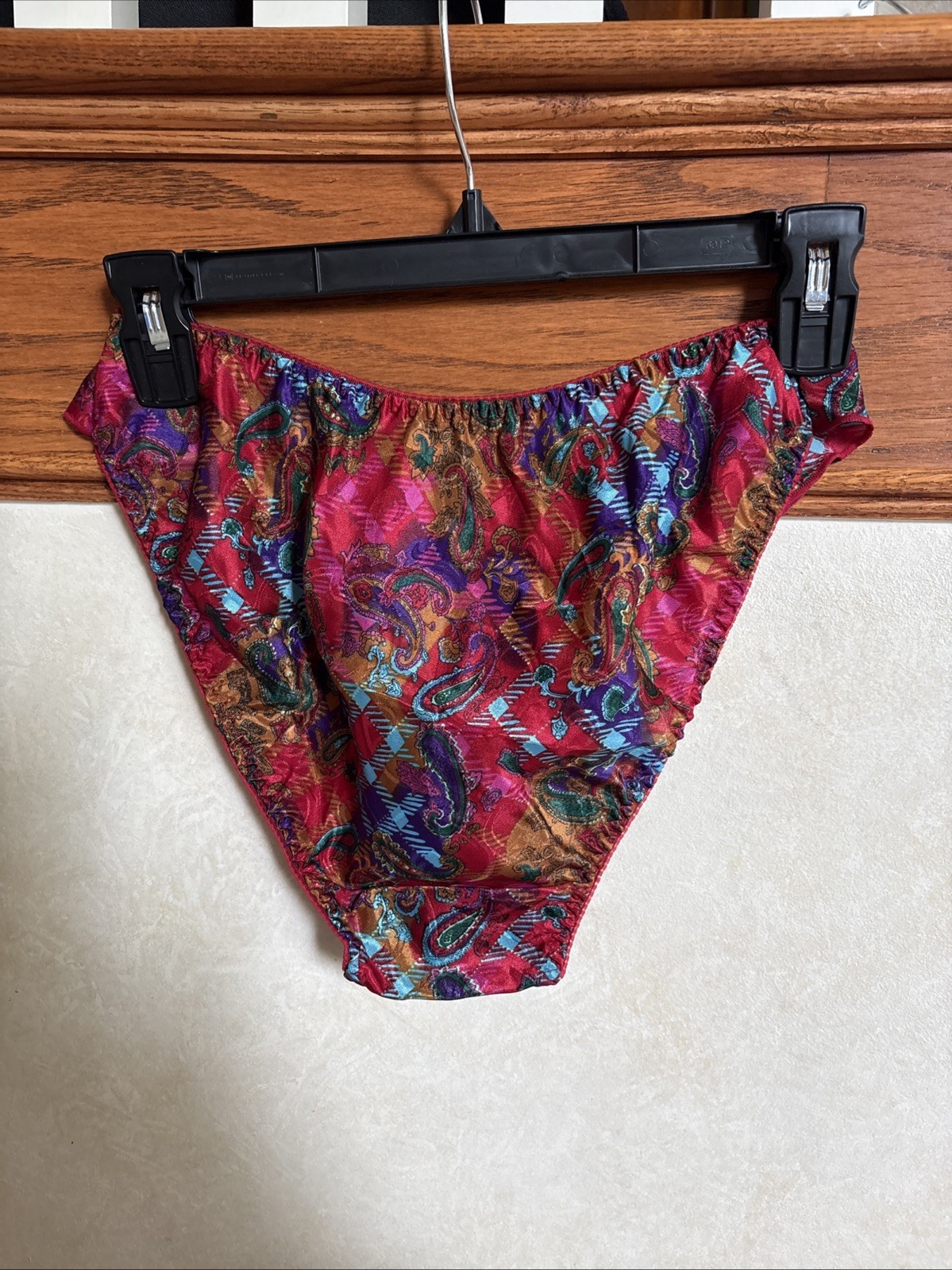 Vintage 80’s NWT RENE ROFE High Cut Leg ruffle paisley satin Panties SZ 6