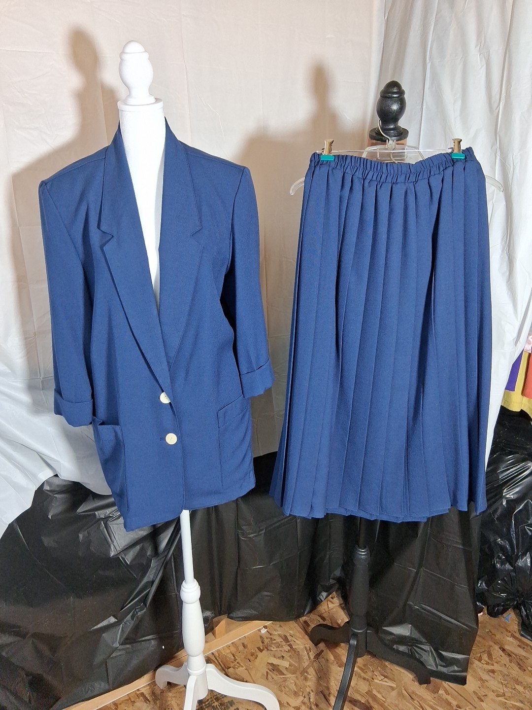 Vintage Requirements Women 10/12 Polyester Business Skirt Suit Blazer Plaid M/L
