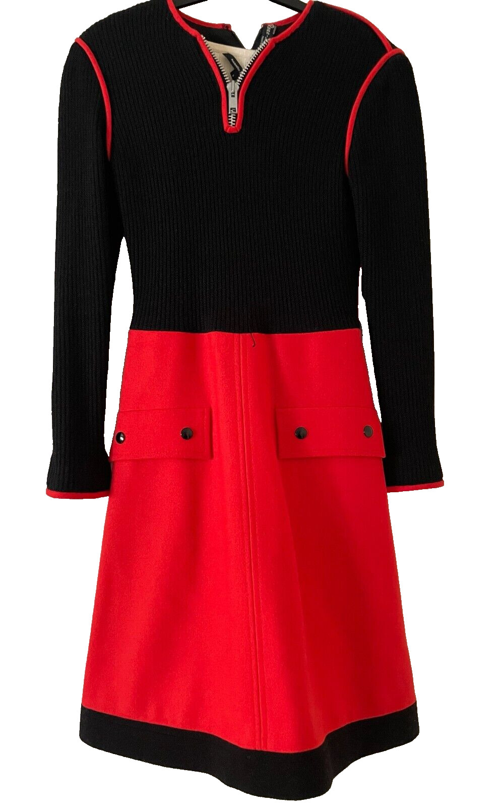 VINTAGE 60s Space Age hero black red knit dress US 2 UK 6 IT 38 FR 34