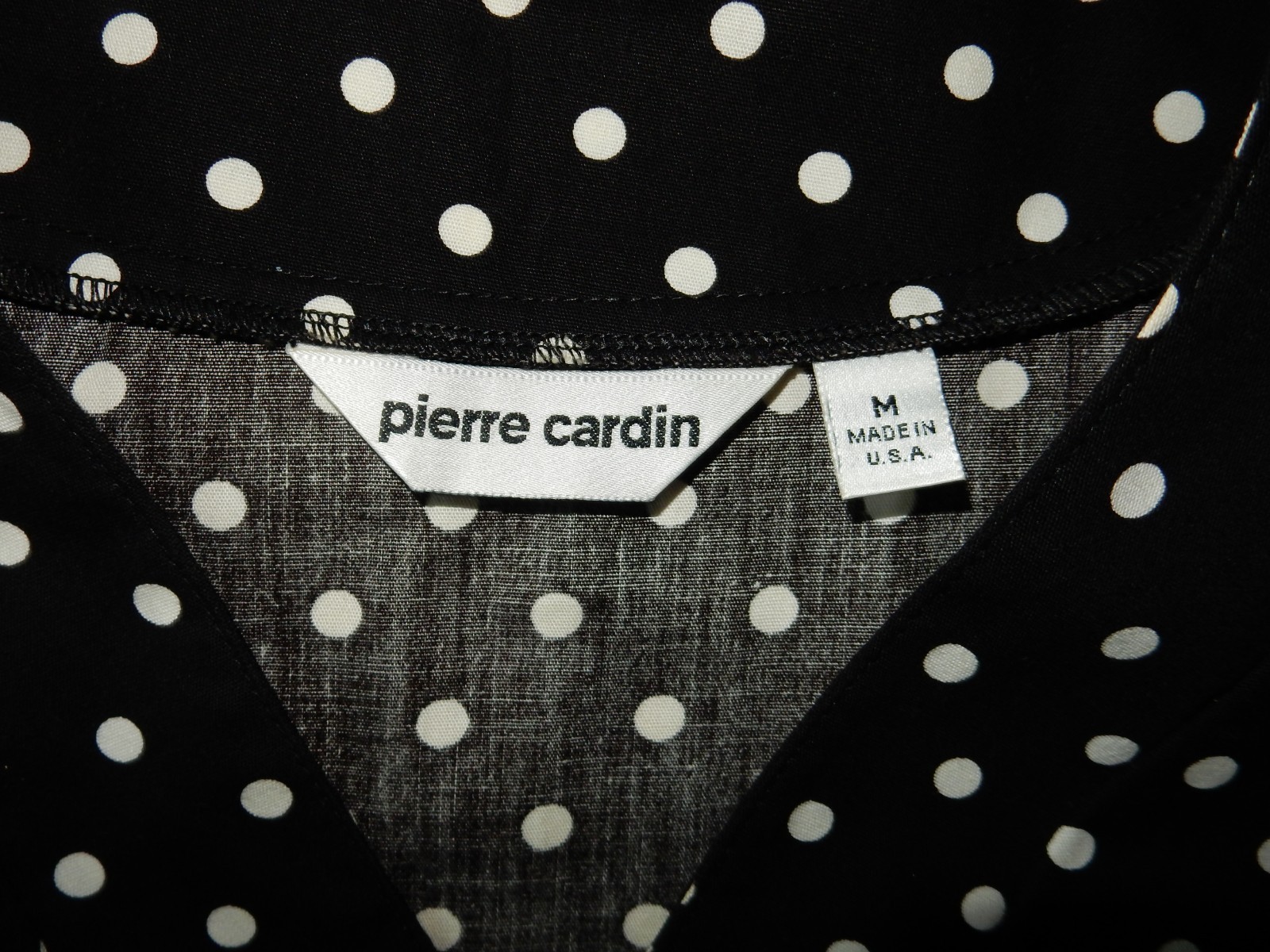 VTG Pierre Cardin Black & White Polka Dot Straight Shirt Dress M Made in USA