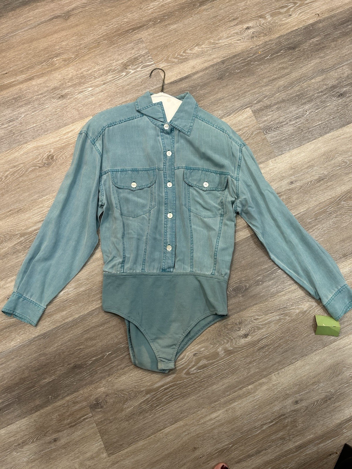 NWT Vtg Sunny Leigh Silk Bodysuit From 1960s muted turquoise Size Small