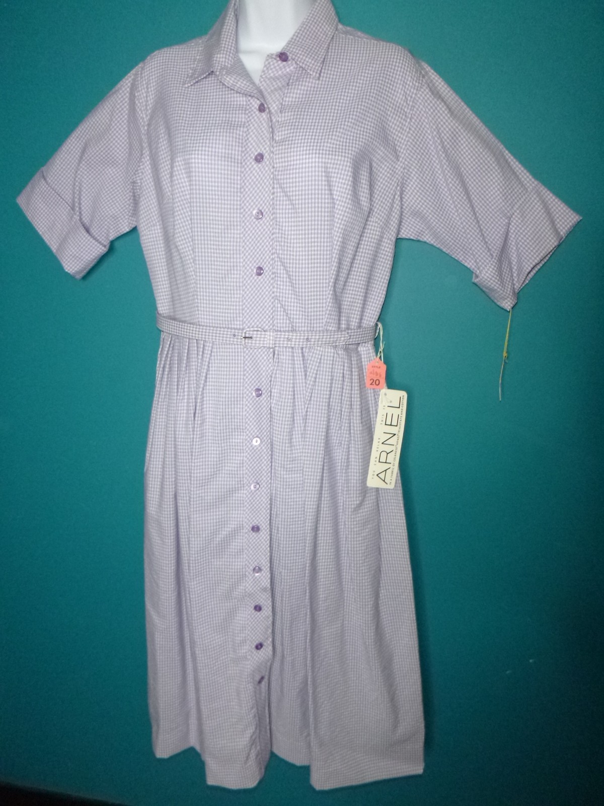 NOS Vtg 60s Shirtwaist Dress Lilac Gingham W/ Belt Sz 20 XL/XXL *VOLUP*