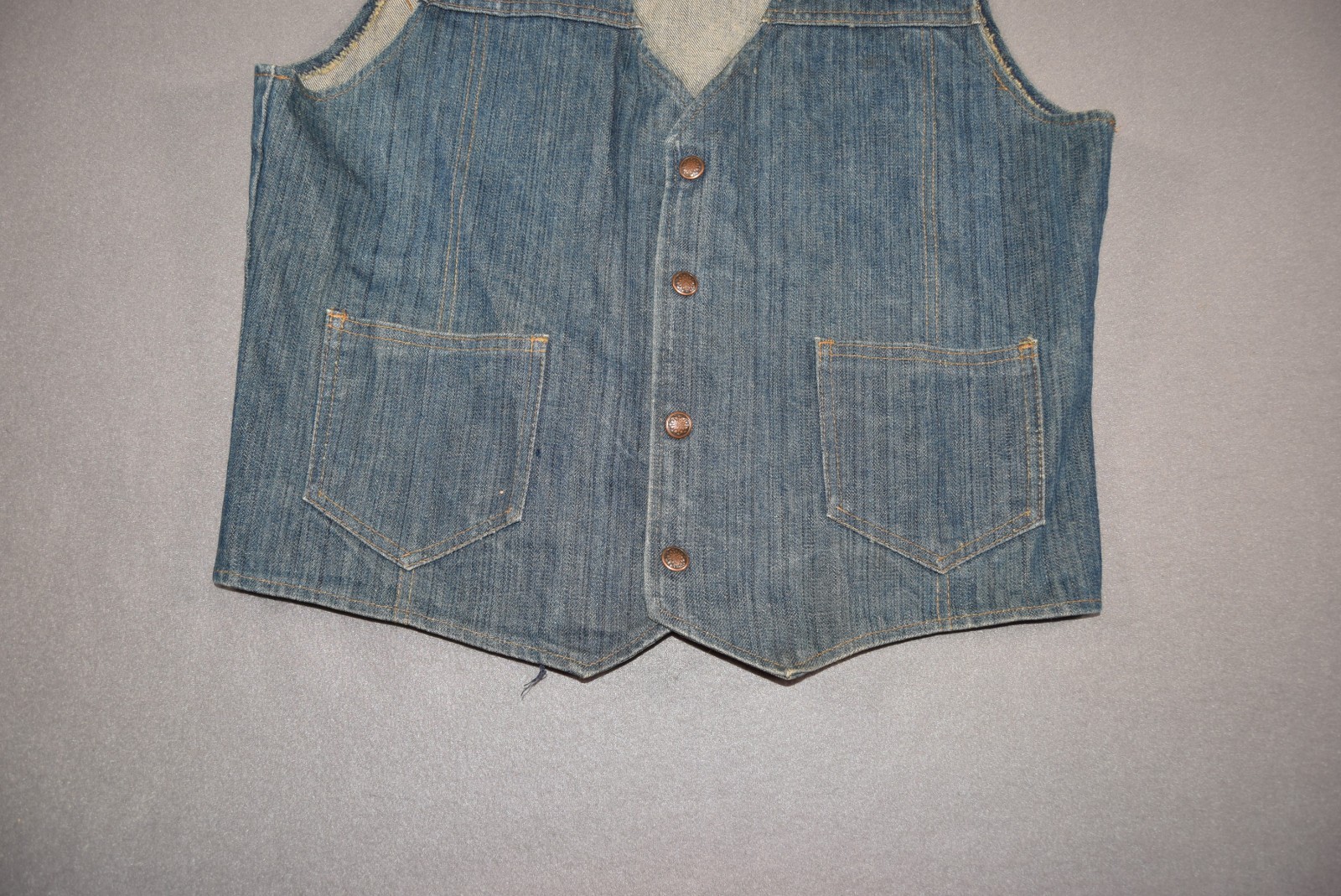 Vintage Denim Vest Womens Medium Western Snap Button Jean Jacket Hippy 80s