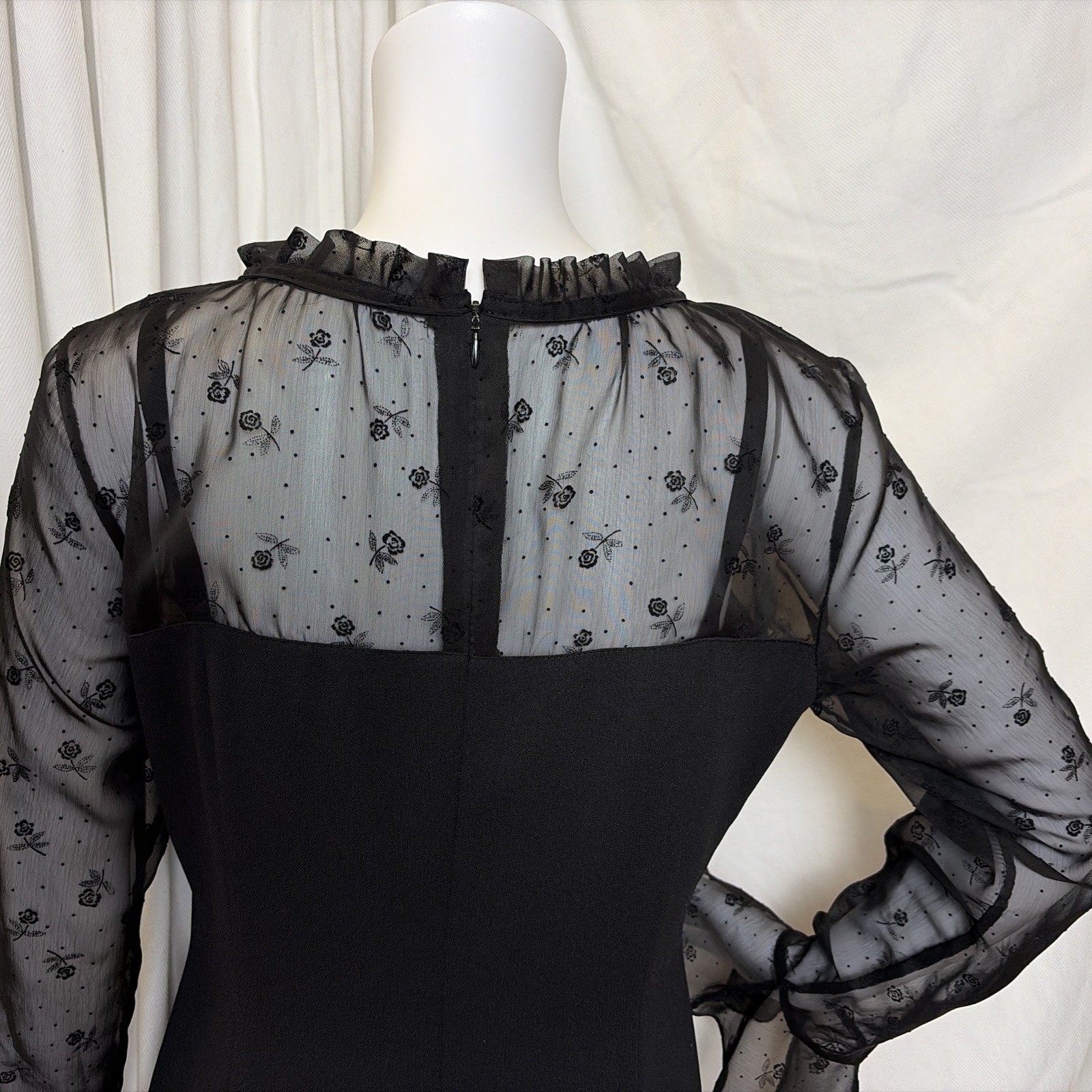 VTG 90s Y2K CC Club Korean Goth Mod Black Lace Cocktail Party Mini Dress M/L