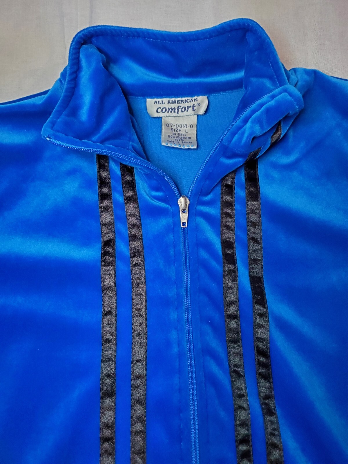 Vintage All American Comfort Velour Blue Full Zip Athletic Track Jacket Womens L