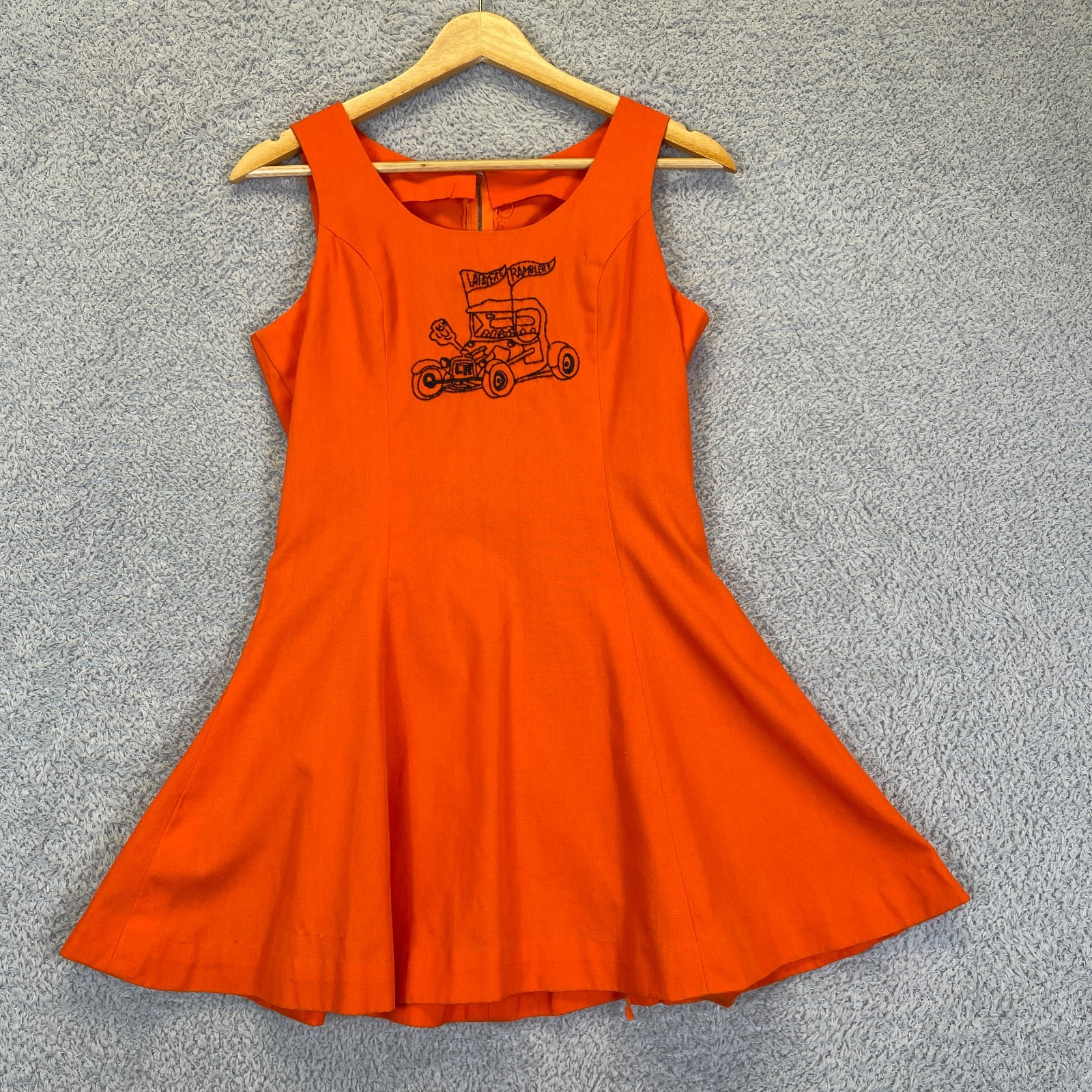 Vintage 1960s Mod Mini Embroidered Hot Rod Race Car Novelty Dress Cheer Uniform