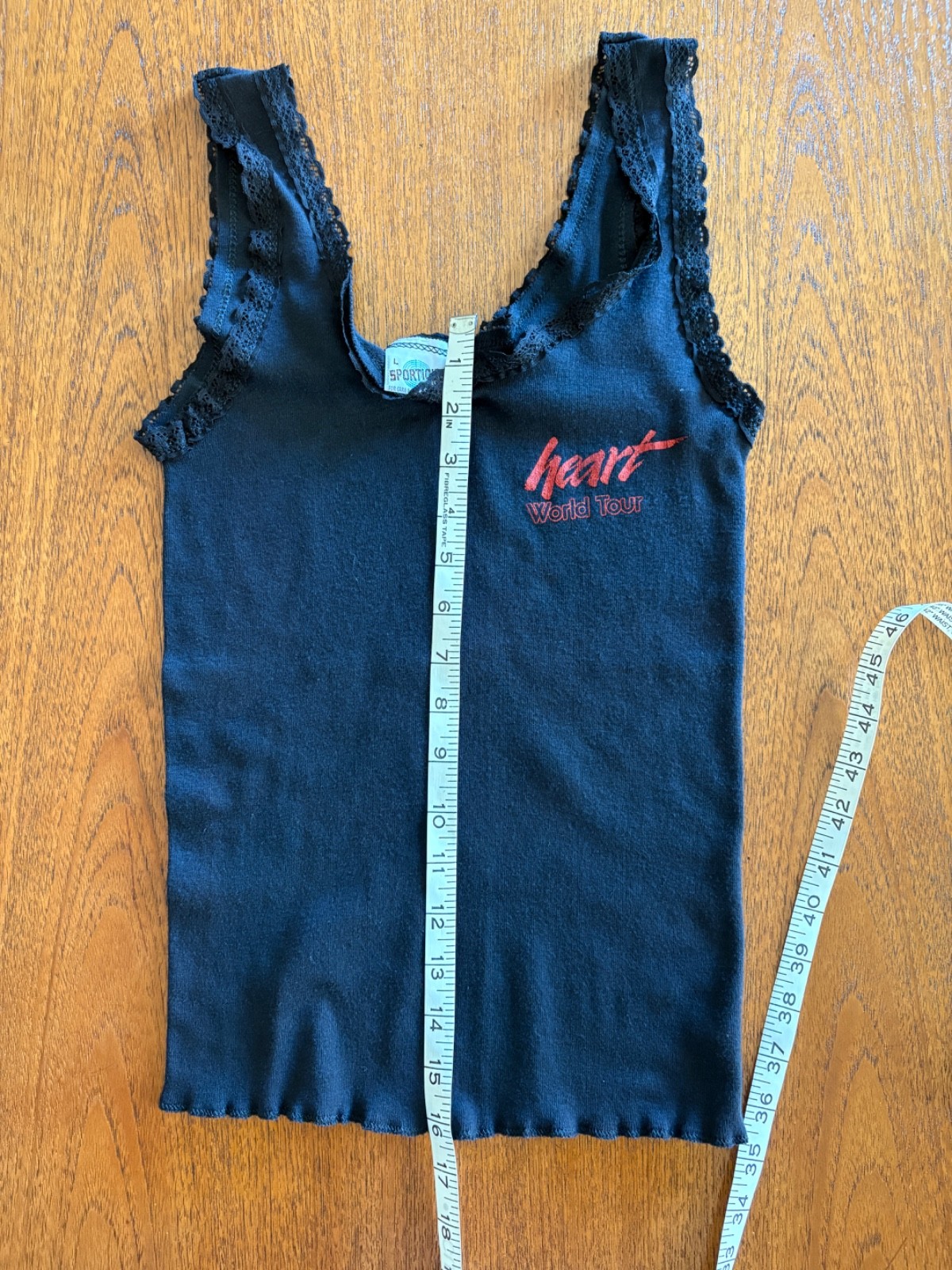 Vintage 80s Heart the Band World Tour Lace Trim Black Tank top M/L Stretchy