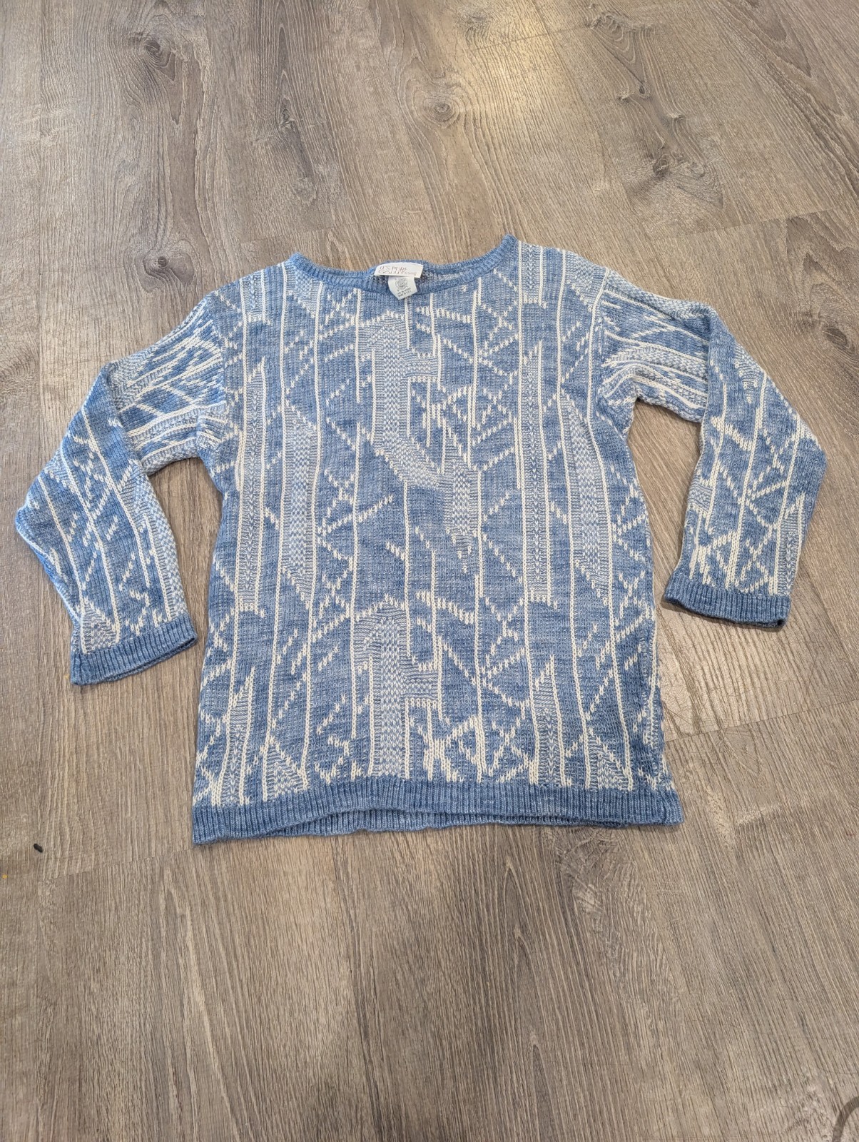 Vintage 70s 80s It’s Pure Gould Blue Abstract Geometric Knit Sweater Size S