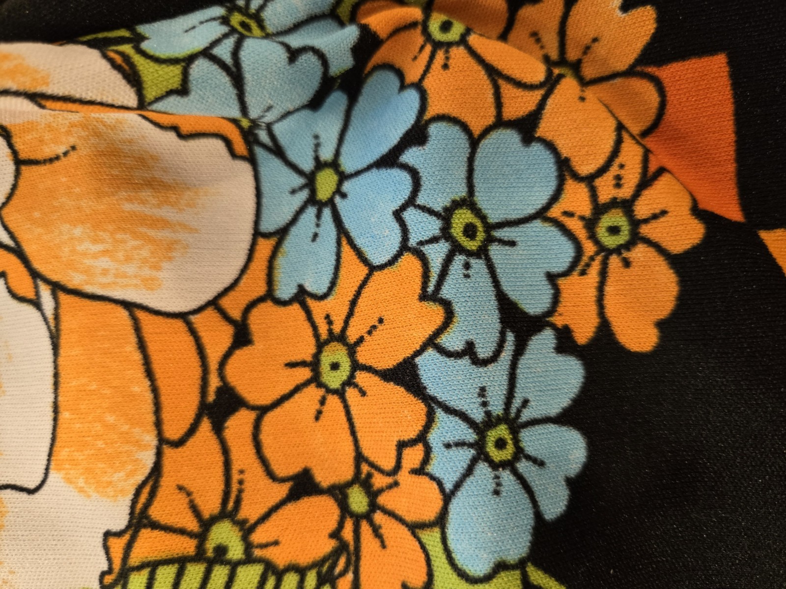 1970s Vintage Dagger Collar Blazer Blouse Orange Green Black White Disco Shirt