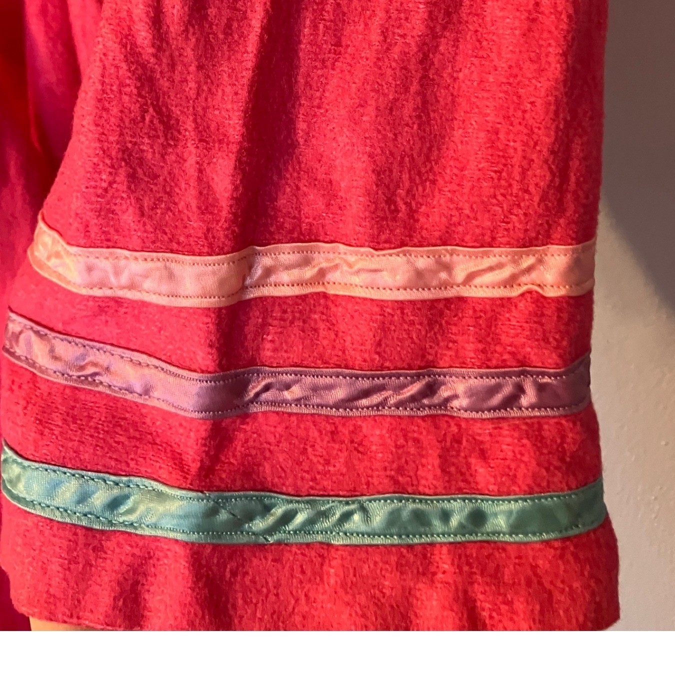 VNTG Adesso! Pink Robe Long Duster Ribbon Trim Belted Hot Pink Stranger Things