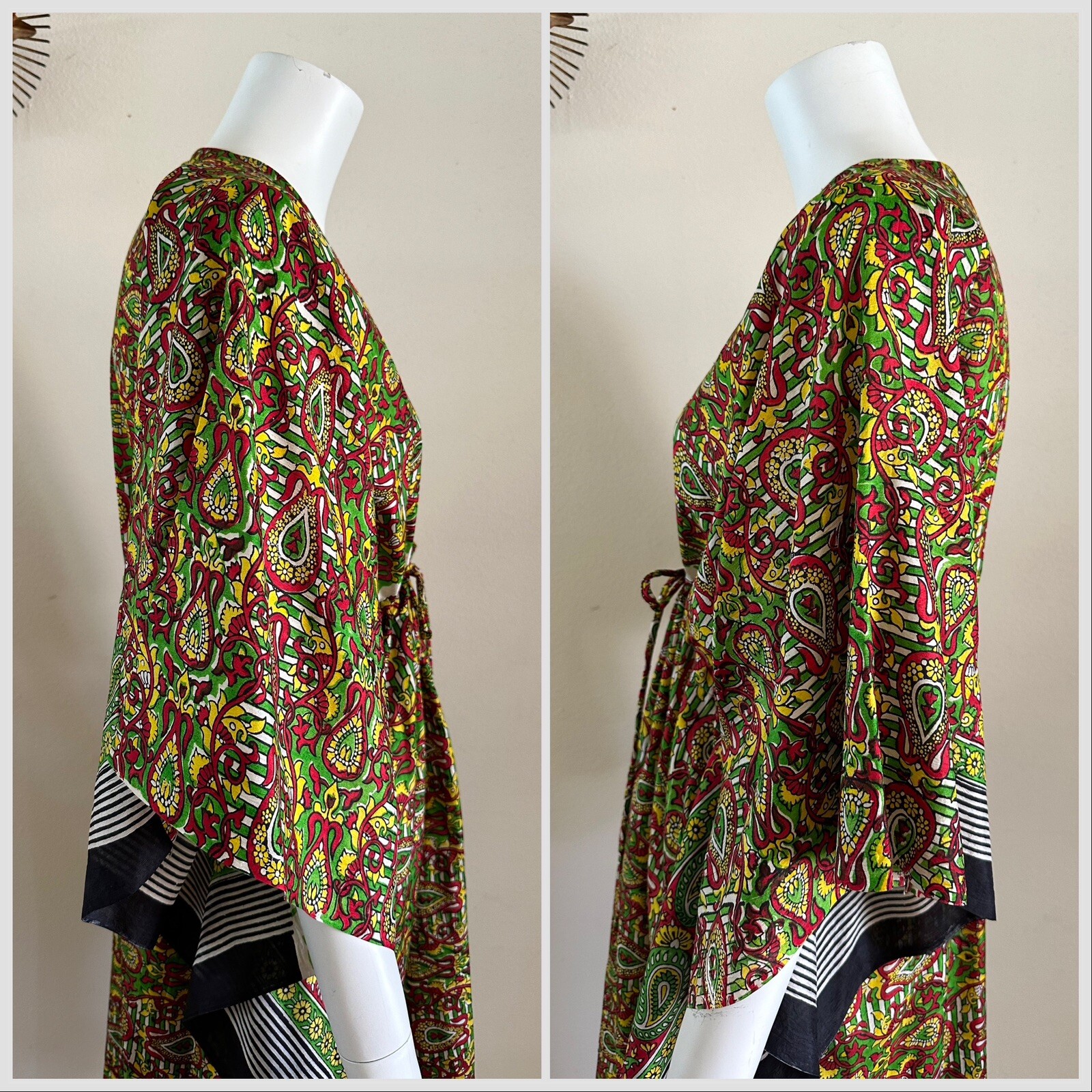 70s Handfabs Indian Block Print Caftan Dress Maxi Mumu Beach Cabana Pool 80s VTG