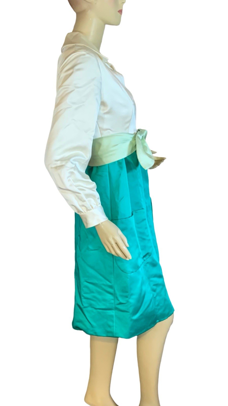 VINTAGE 1960’s GREEN & CREAM MOLLIE PARNES BOUTIQUE DRESS SZ APPX SM