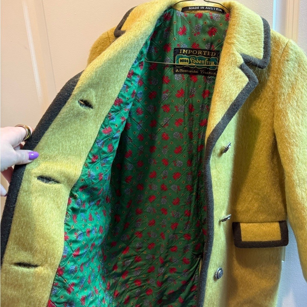 Vintage Lodenfrey 60s Austrian Yellow Loden Wool Mohair Coat Petite XXS/Kids 12
