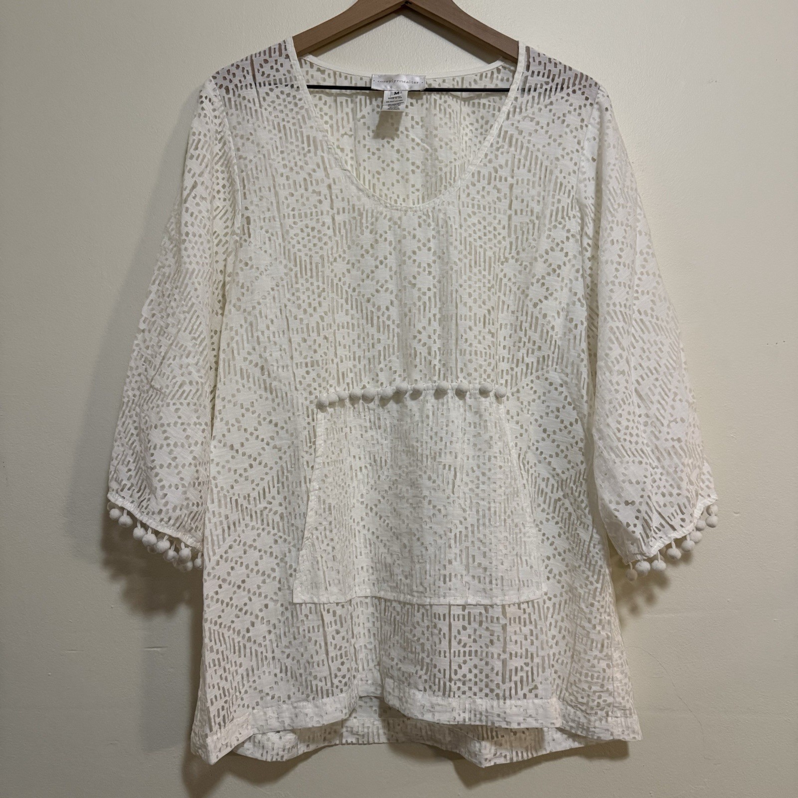 Vintage Coreylynncalter White Hippie Bohemian Swimsuit Cover with Fromt Pocket M