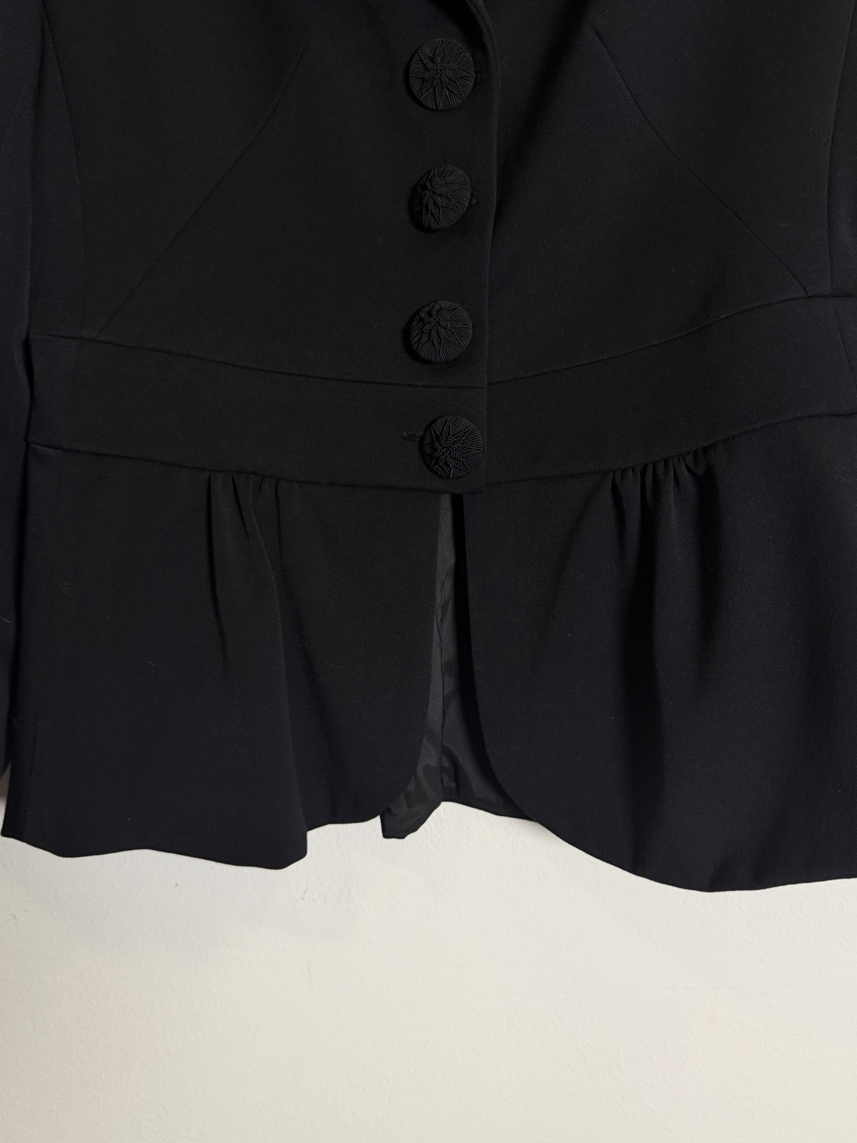 Vintage Oscar G Black Peplum Blazer Womens S M Made in USA Button Front Jacket