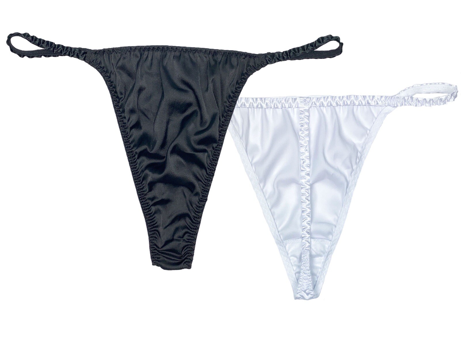 Satin G-Strings · Retro 80’s Style · 2-Pack · Black & White · S/5