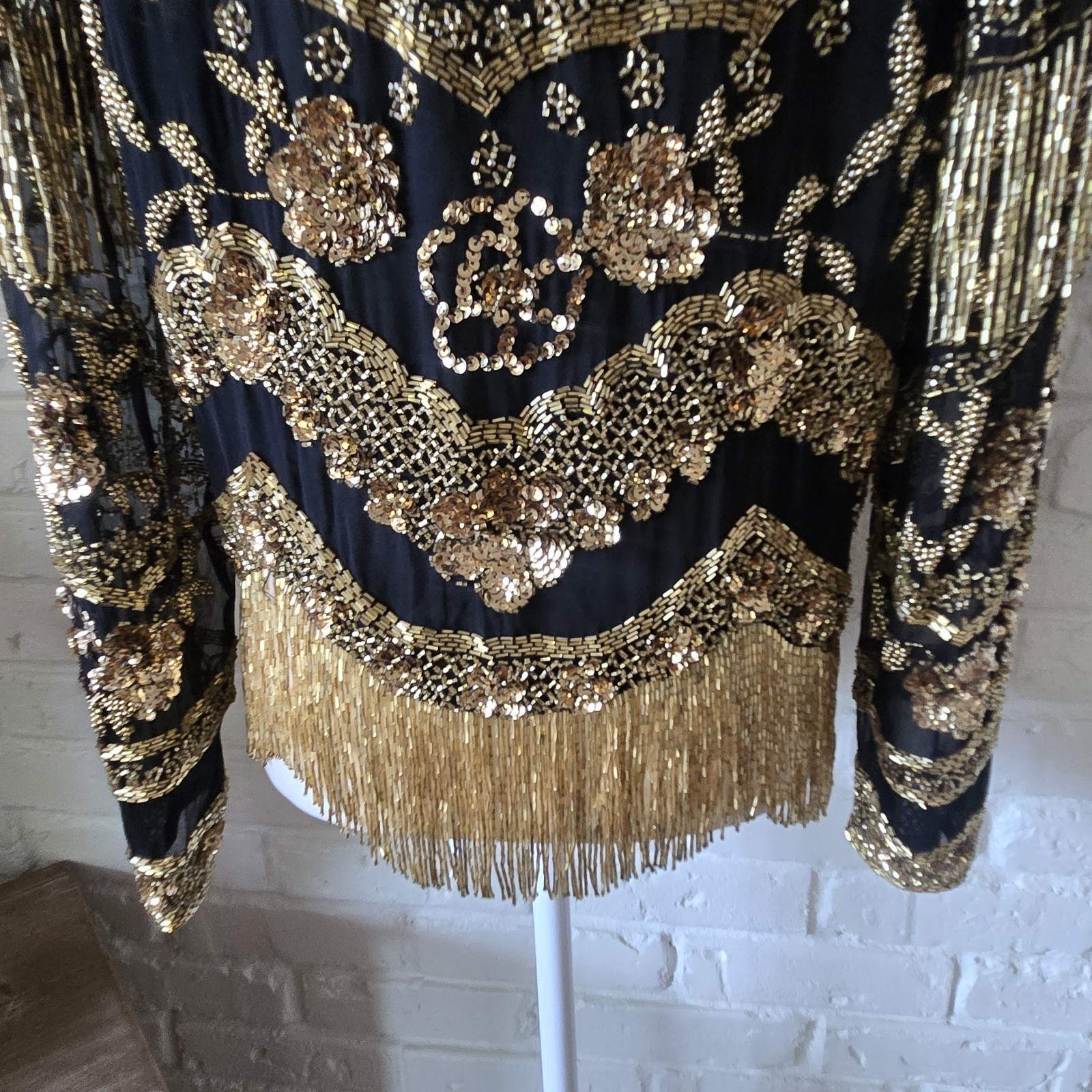Vtg 80s 100%Silk Gold Embellished Top By Black Tie, S, Party, Formal