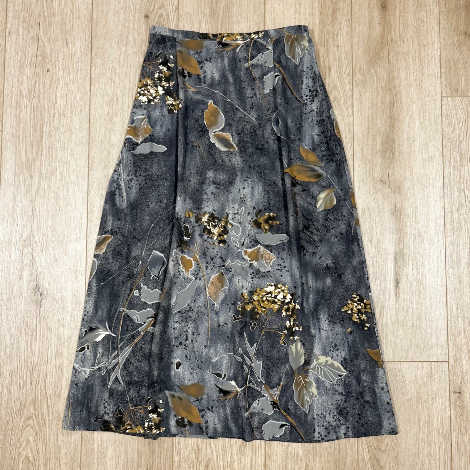 y2k N Touch Vintage Gray Floral Midi Skirt A-Line Abstract Print USA small 26′