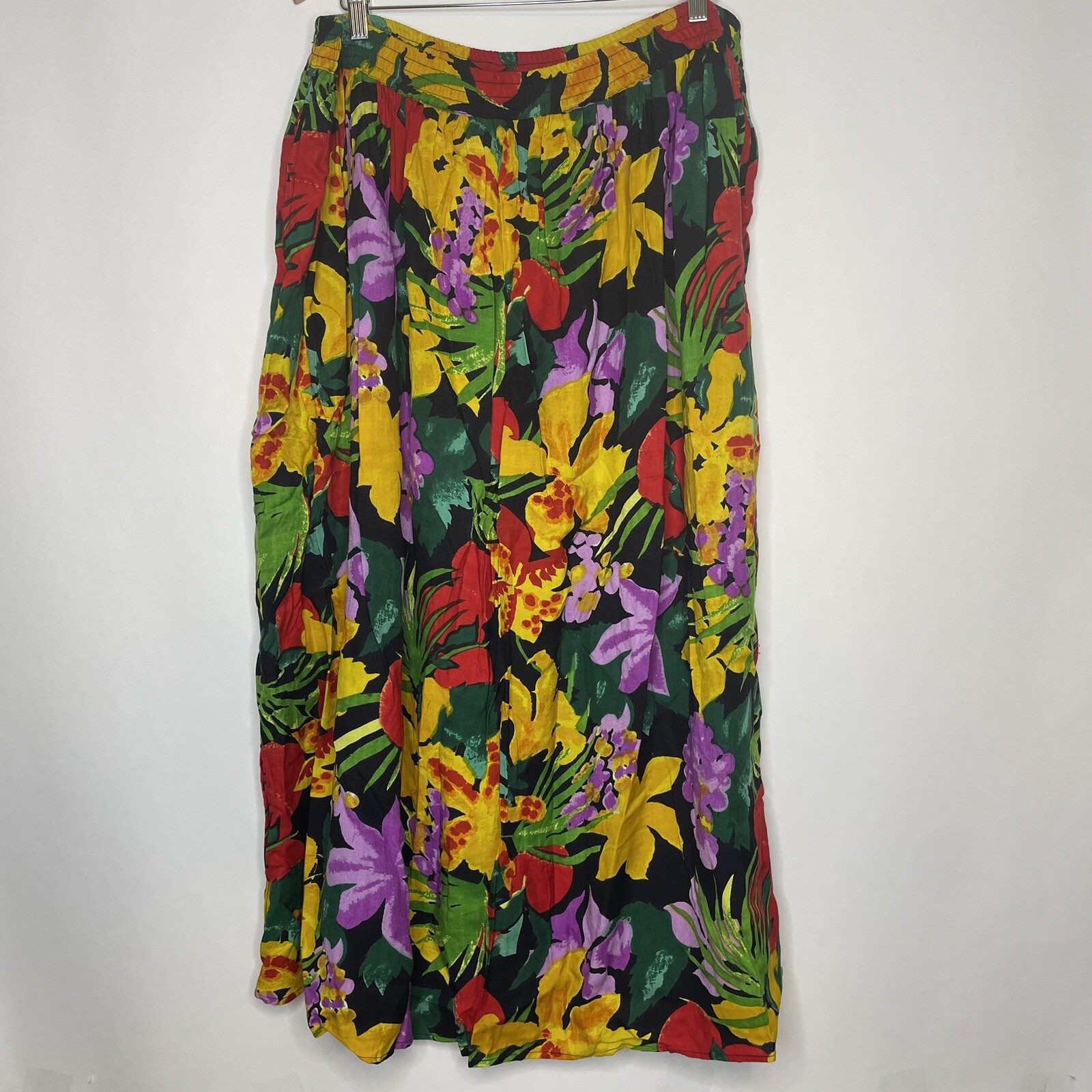 Vintage 80s Hawaiian Long Skirt Speed Limit MPH Womens XL Multicolor