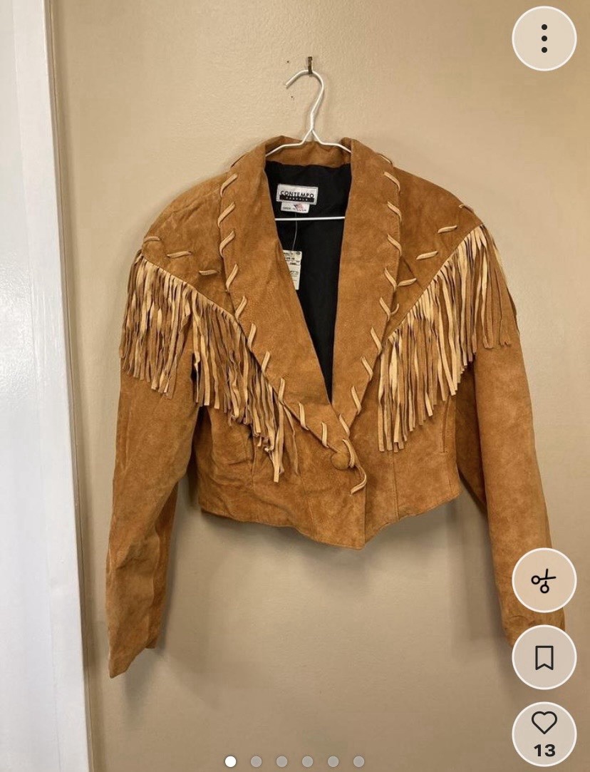 Contempo Casuals 1980s Camel Suede Fringe Boho Casual Jacket