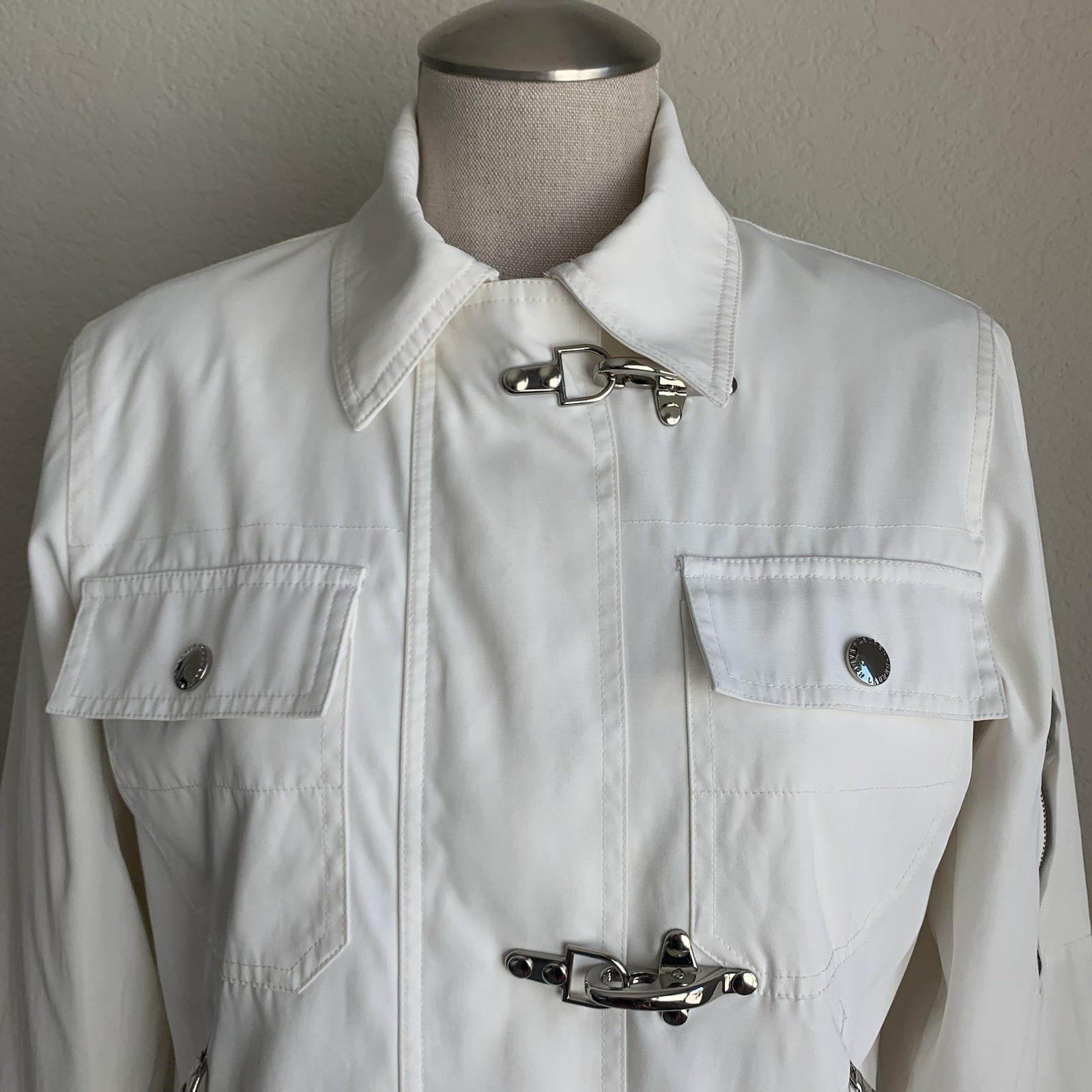VTG Lauren Ralph Lauren Fireman Jacket M White Nylon Insulated Lobster Clasp Y2K